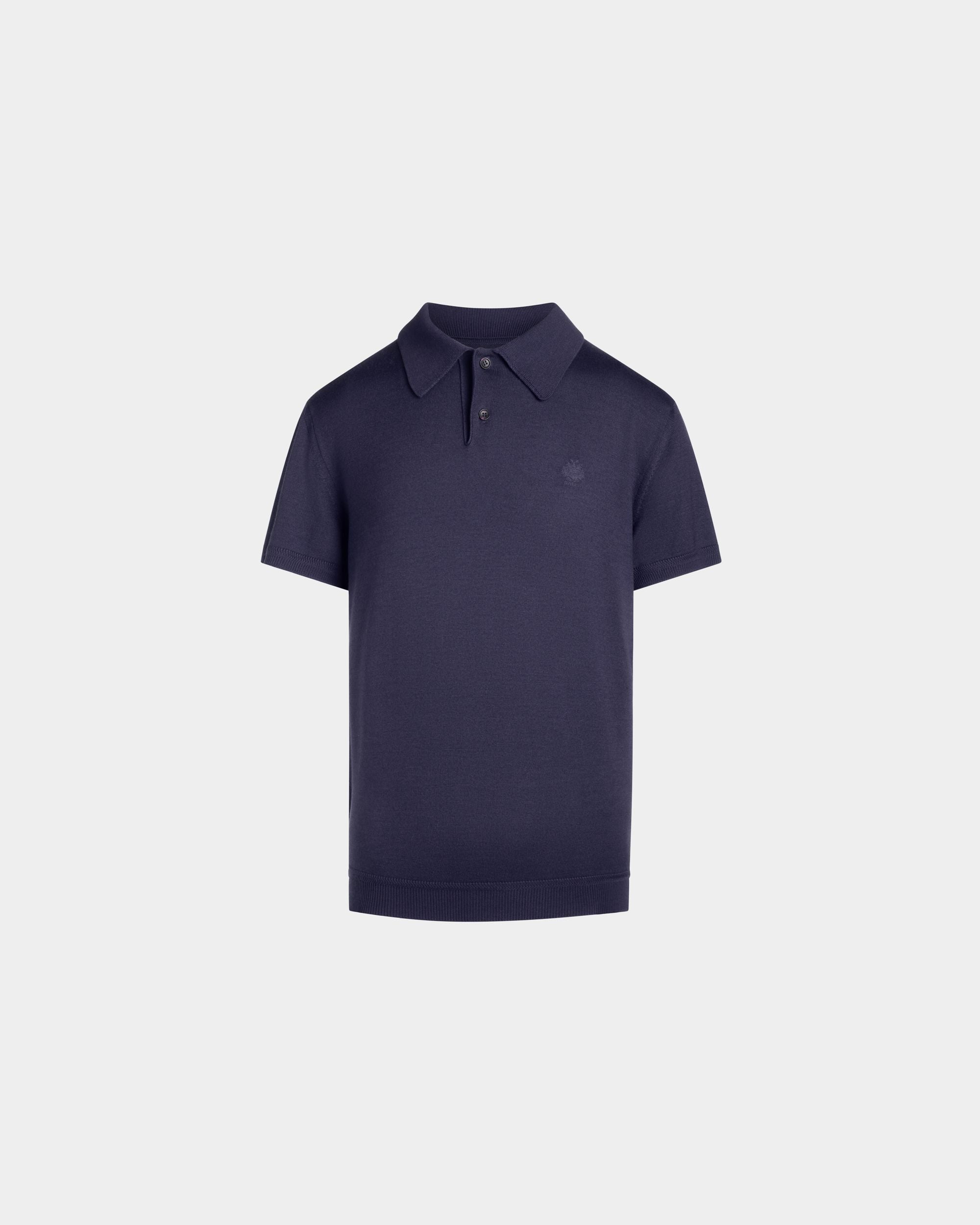 Polo En Laine Et Cachemire Navy Blue Avec Écusson Brodé - Homme - Bally - 01