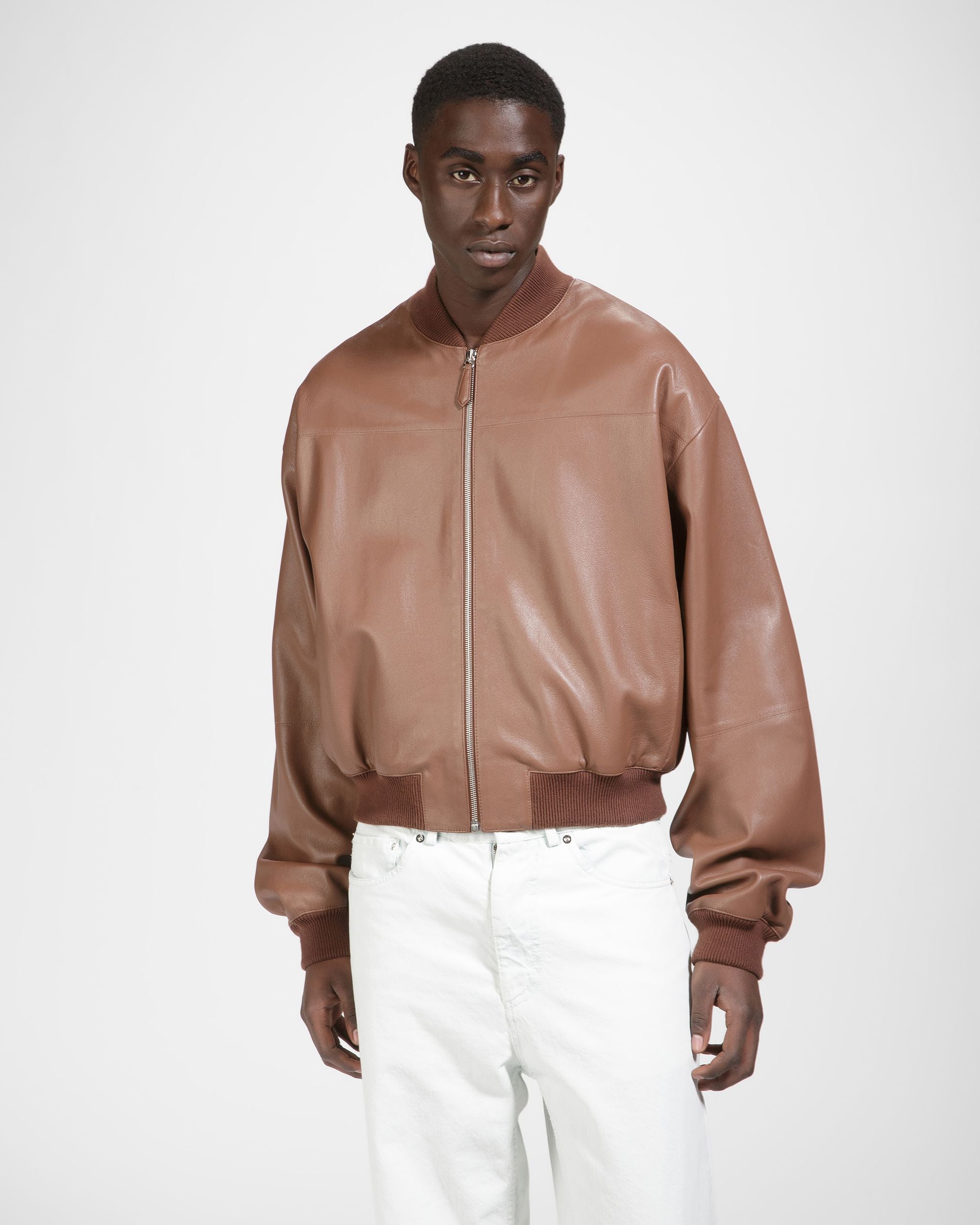 Blouson Bomber En Cuir Marron - Homme - Bally - 01
