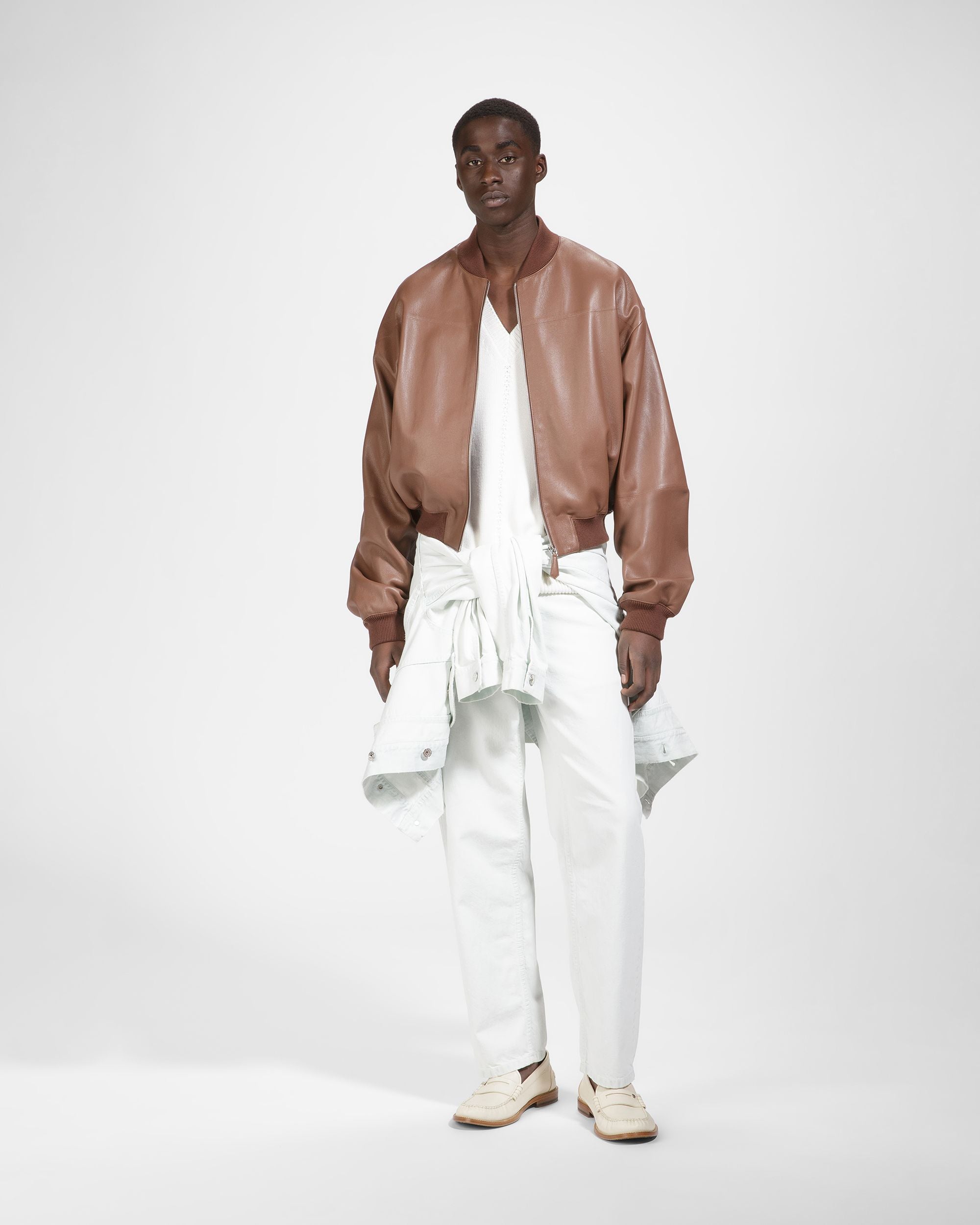 Blouson Bomber En Cuir Marron - Homme - Bally - 04
