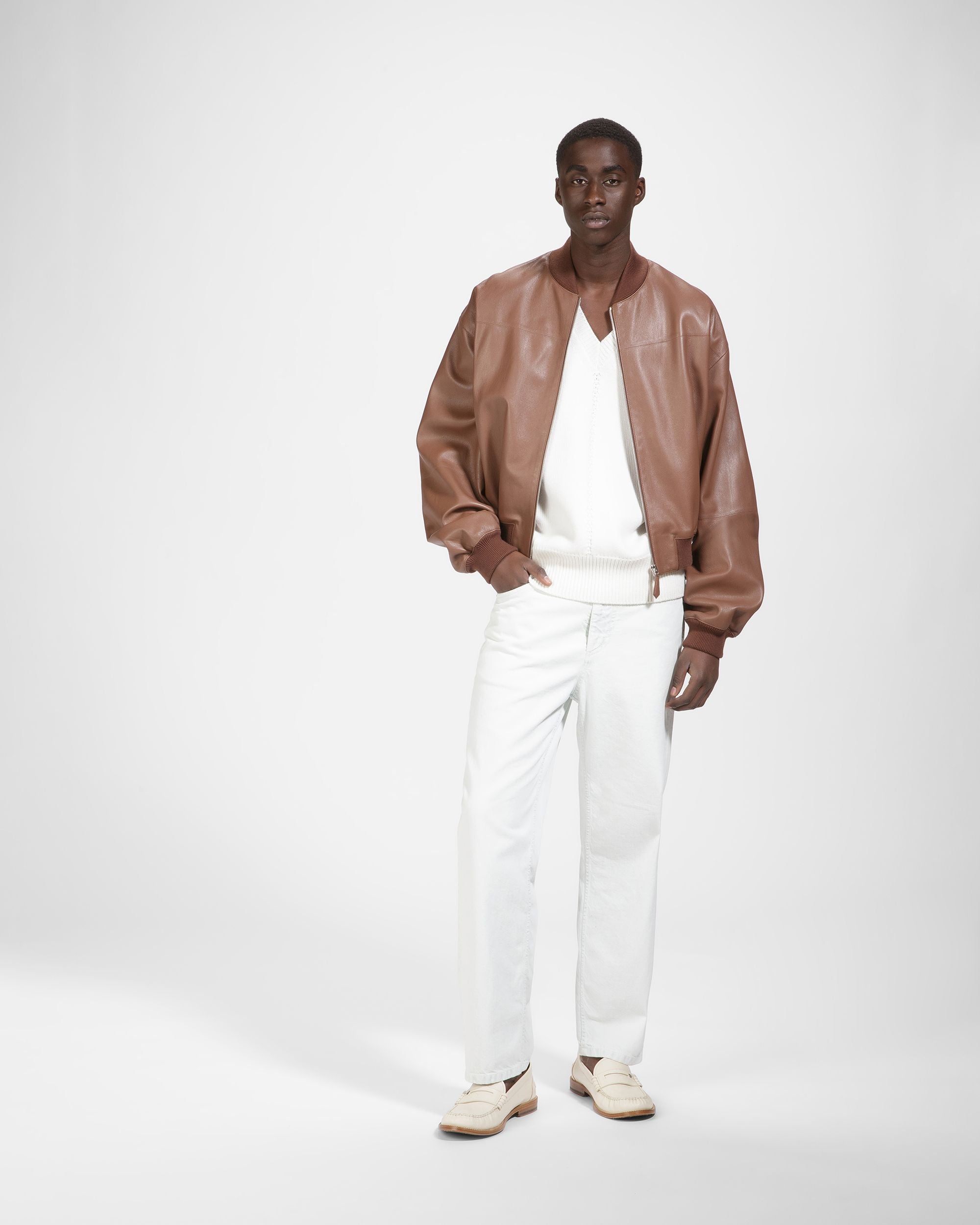 Blouson Bomber En Cuir Marron - Homme - Bally - 06