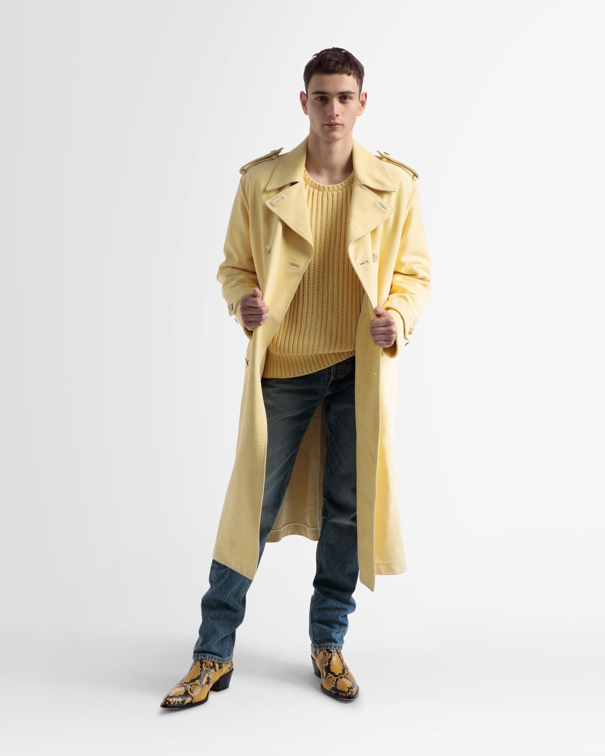 Trenchcoat Aus Leder Mit Gürtel In Gelb - Herren - Bally - 01