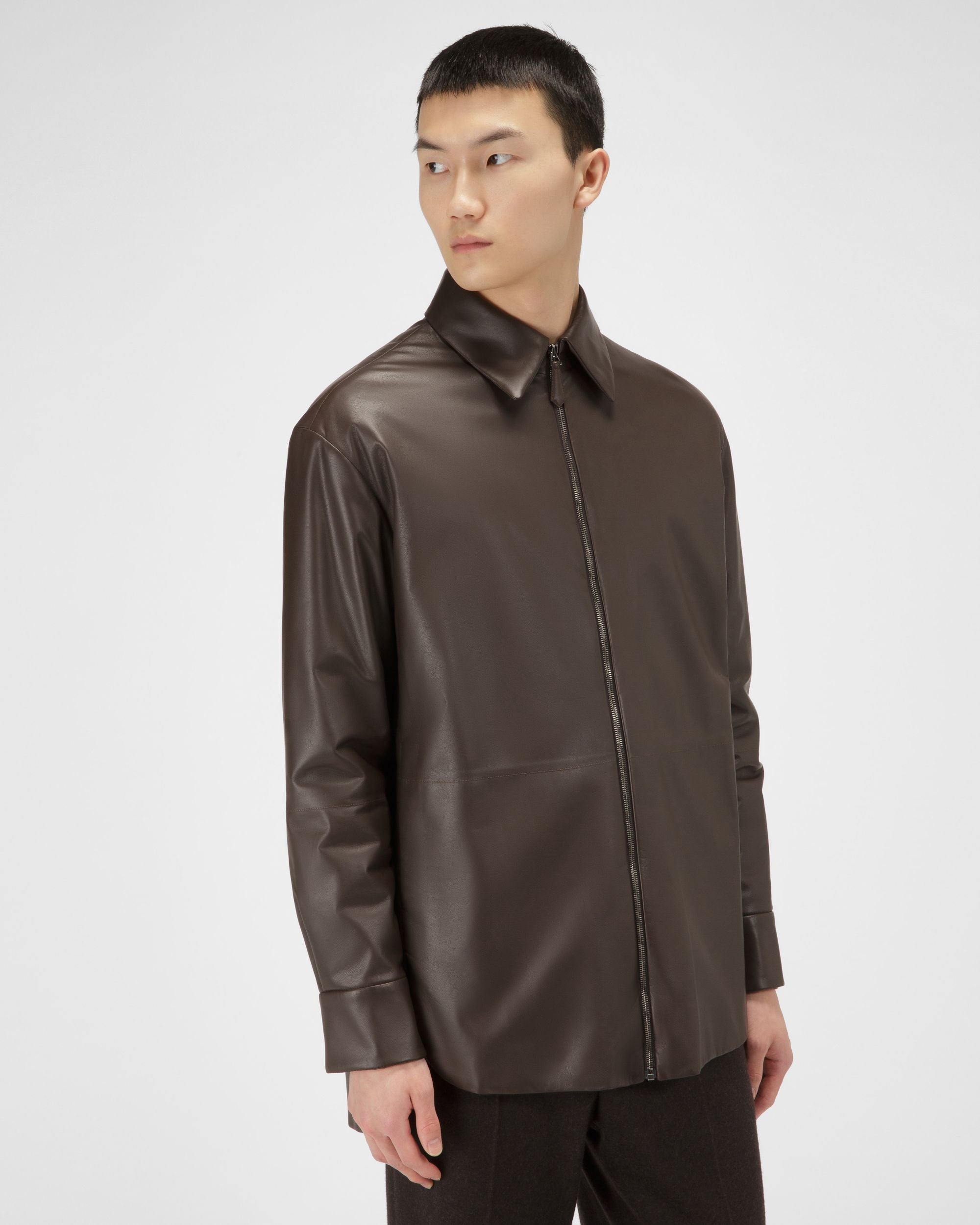 Veste En Cuir En Brun Ébène - Homme - Bally - 01