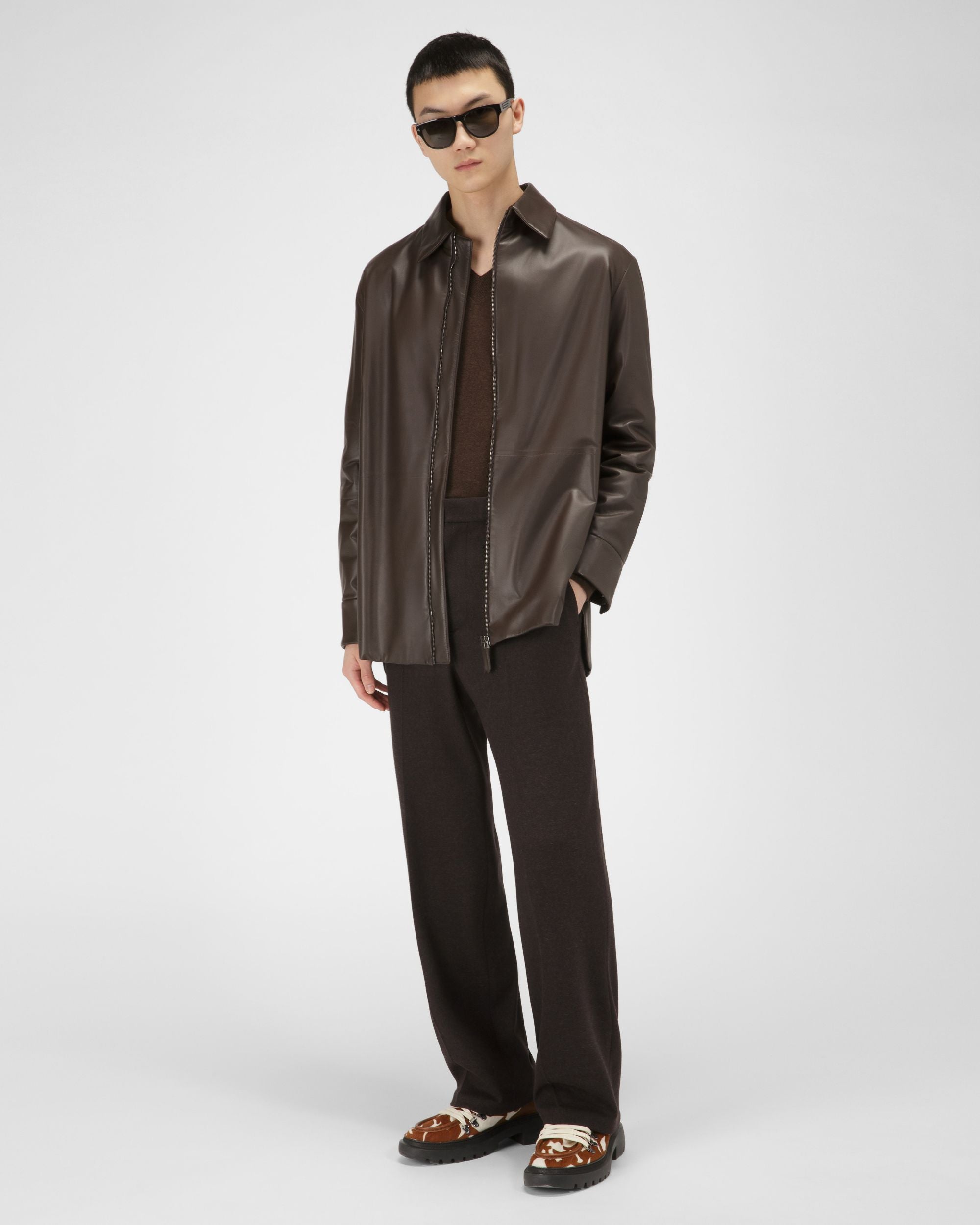 Veste En Cuir En Brun Ébène - Homme - Bally - 05