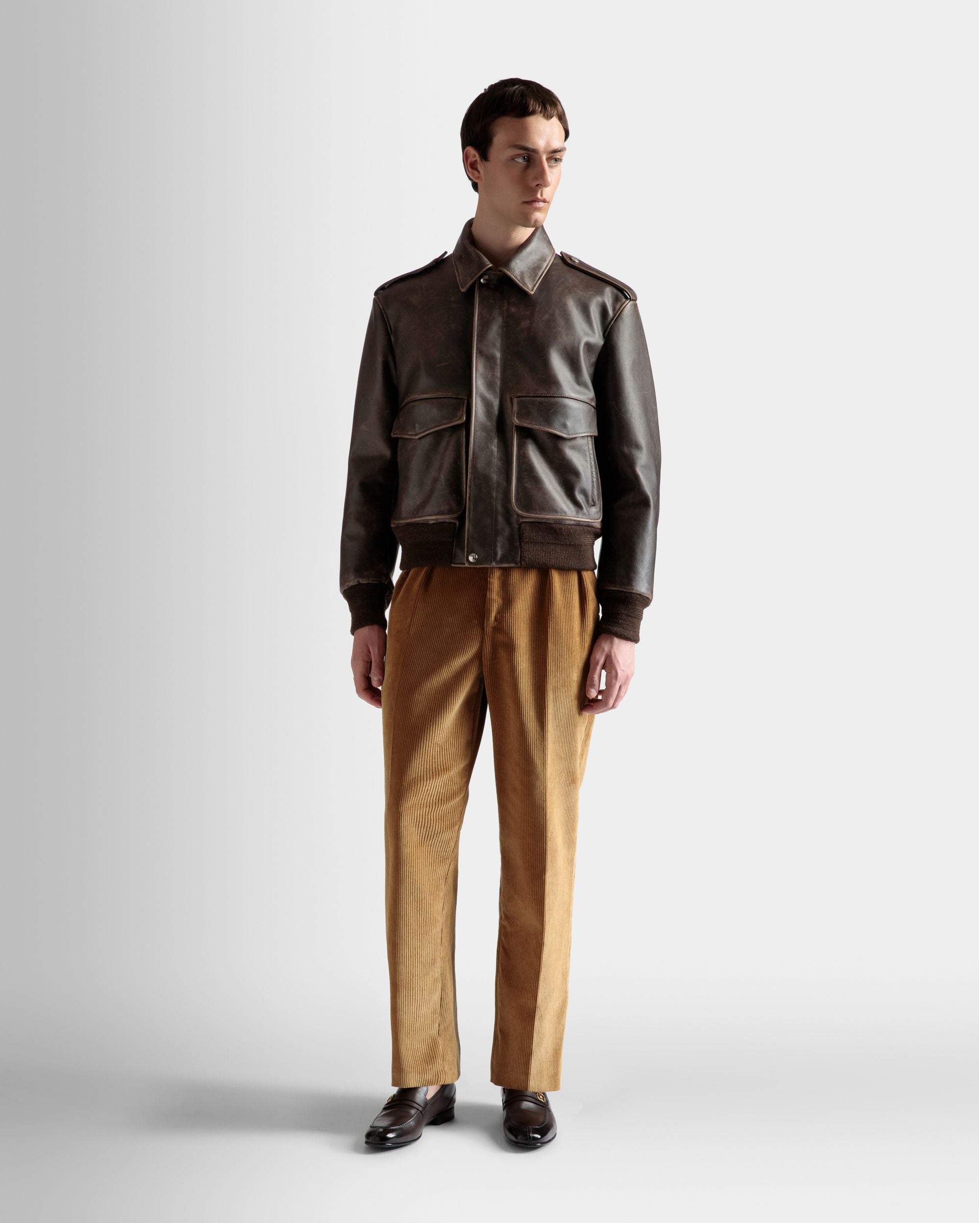 Blouson bomber En cuir marron - Homme - Bally - 02