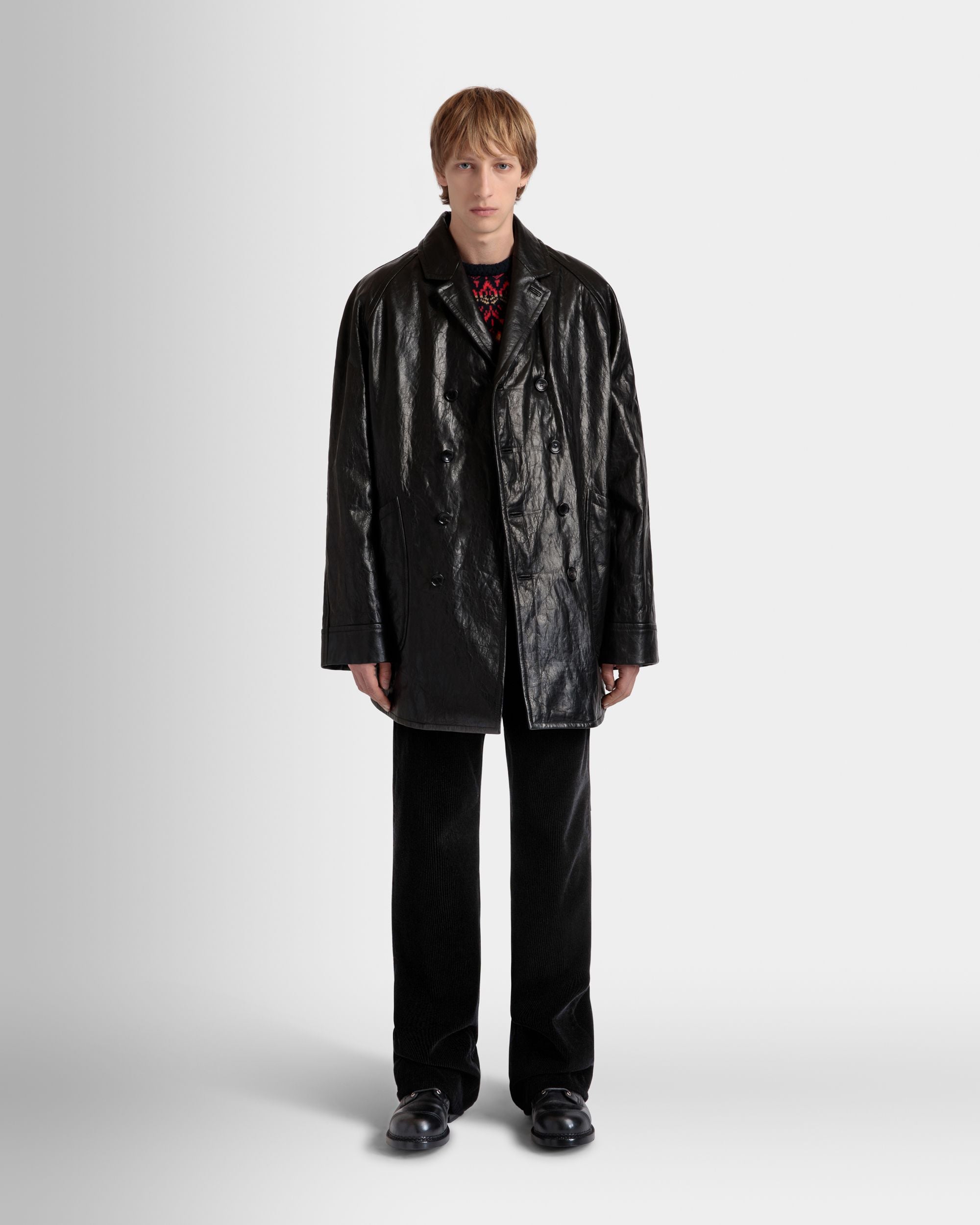 Manteau Croisé En Cuir Noir - Homme - Bally - 02