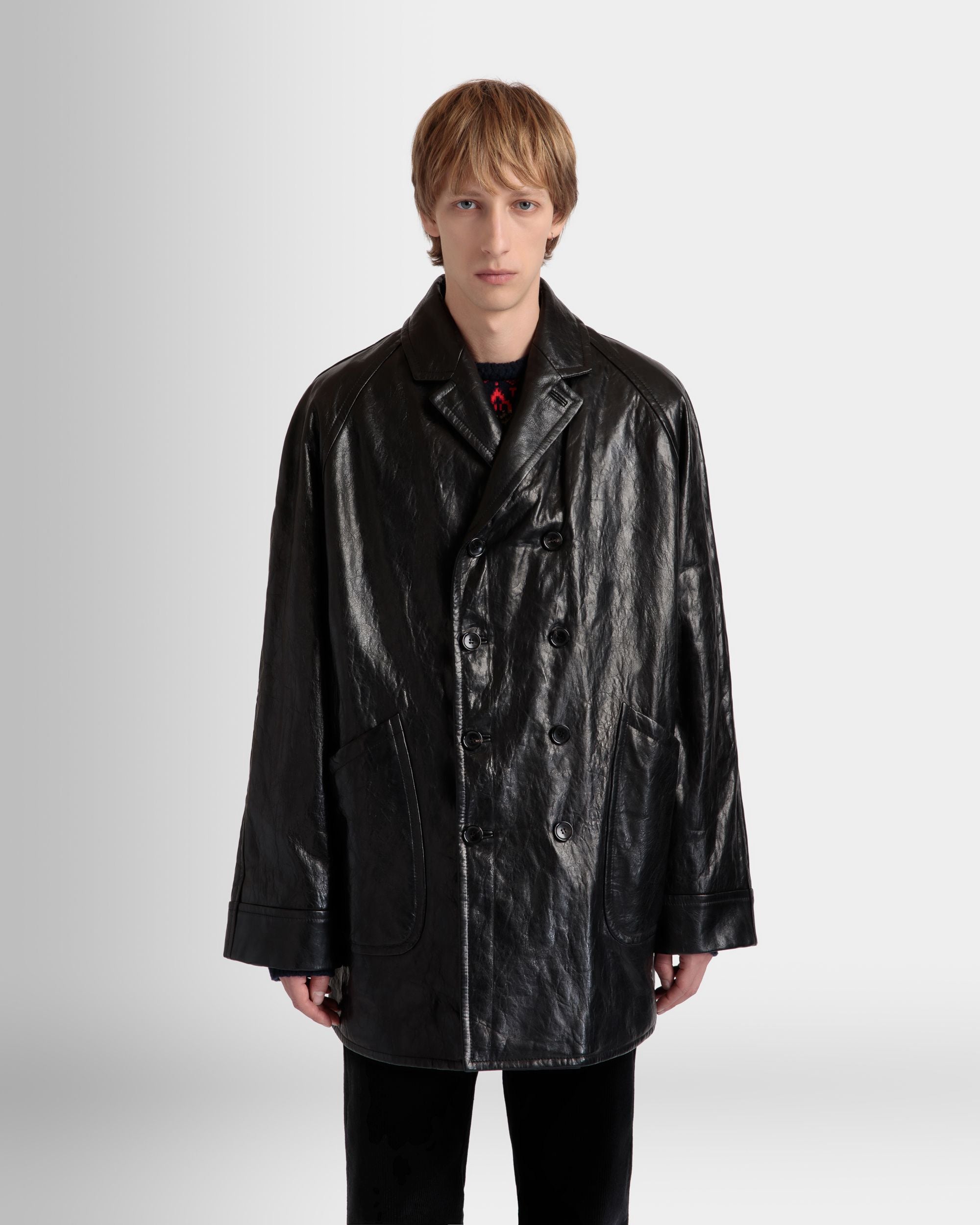Manteau Croisé En Cuir Noir - Homme - Bally - 03