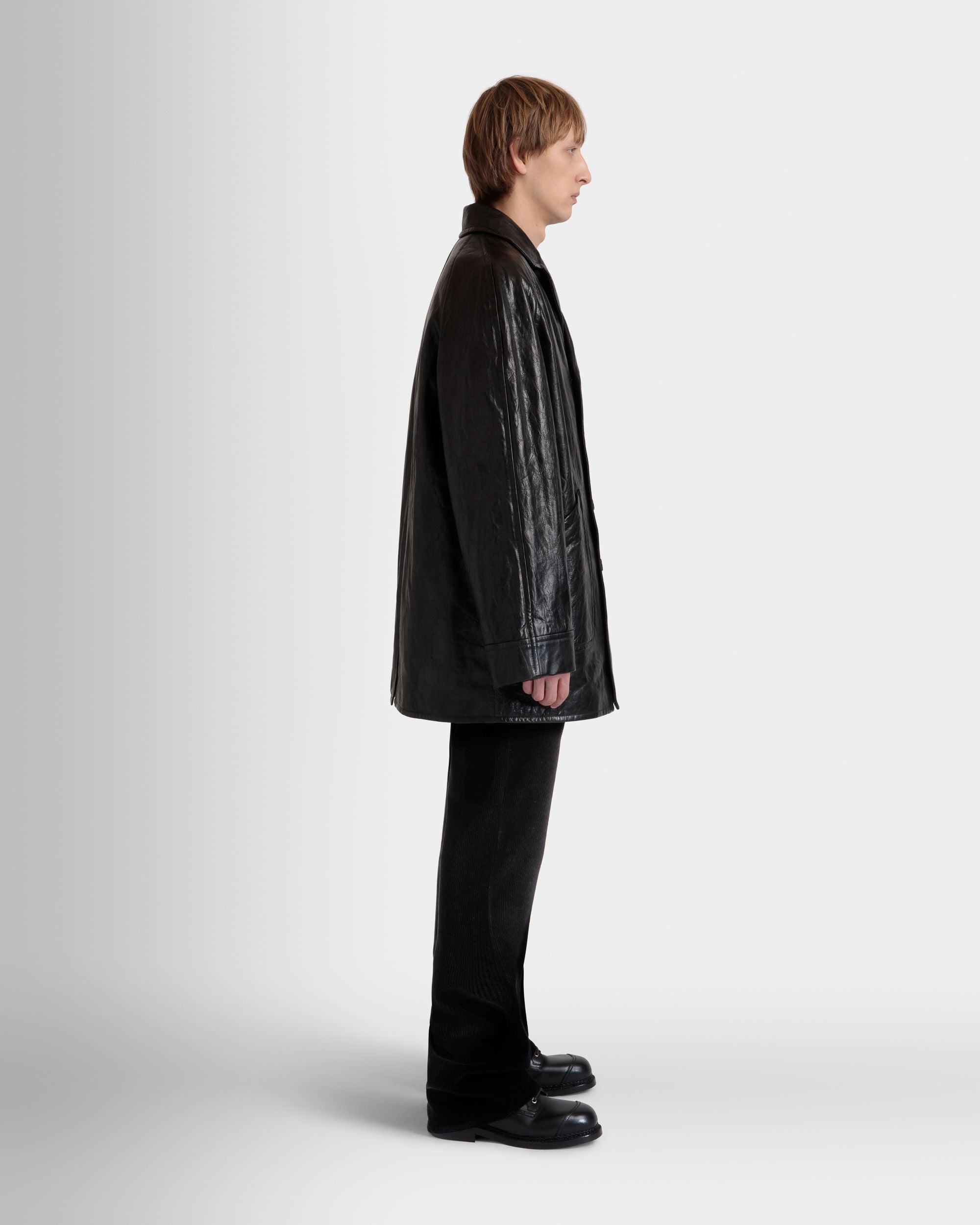 Manteau Croisé En Cuir Noir - Homme - Bally - 05