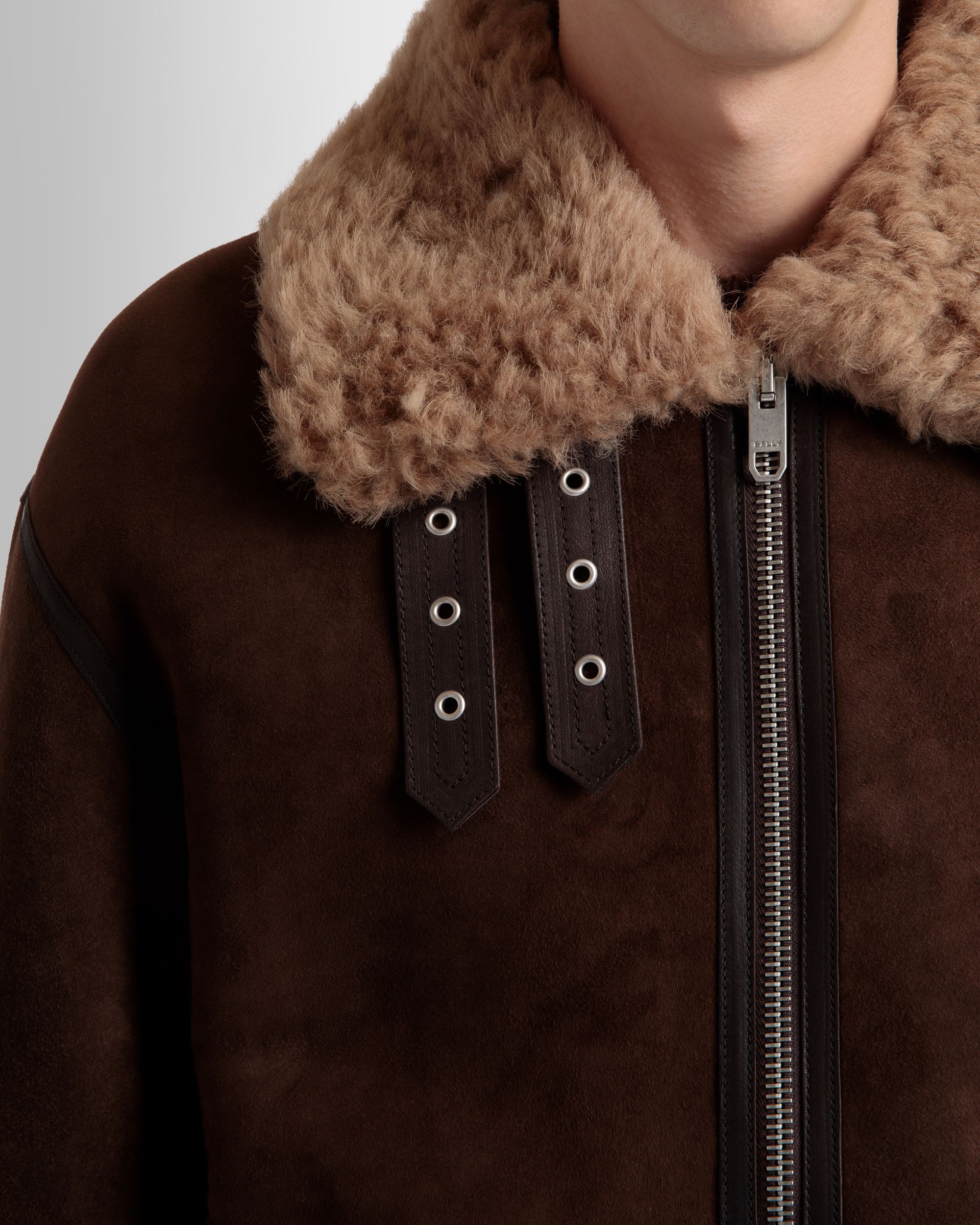 Blouson Aviateur En Mouton Retourné Marron Et Beige - Homme - Bally - 04