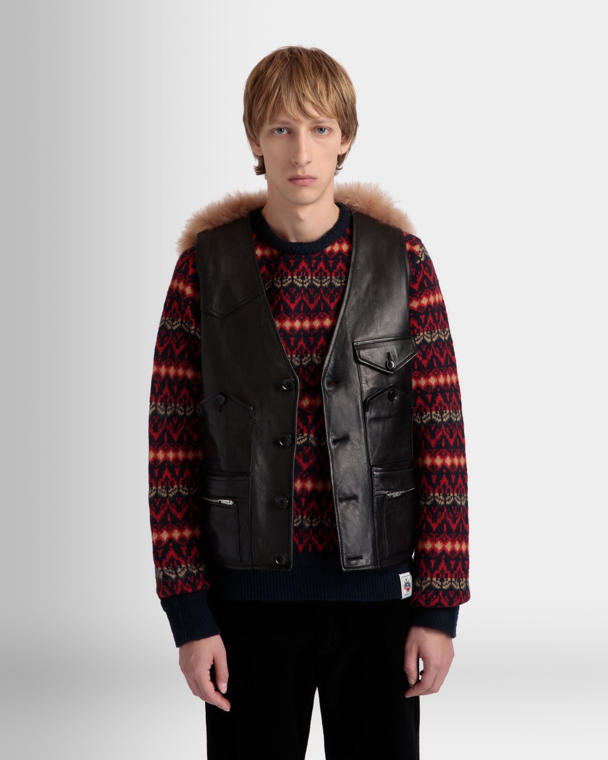 Gilet En Cuir Noir Avec Insertion En Mouton Retourné - Homme - Bally - 03