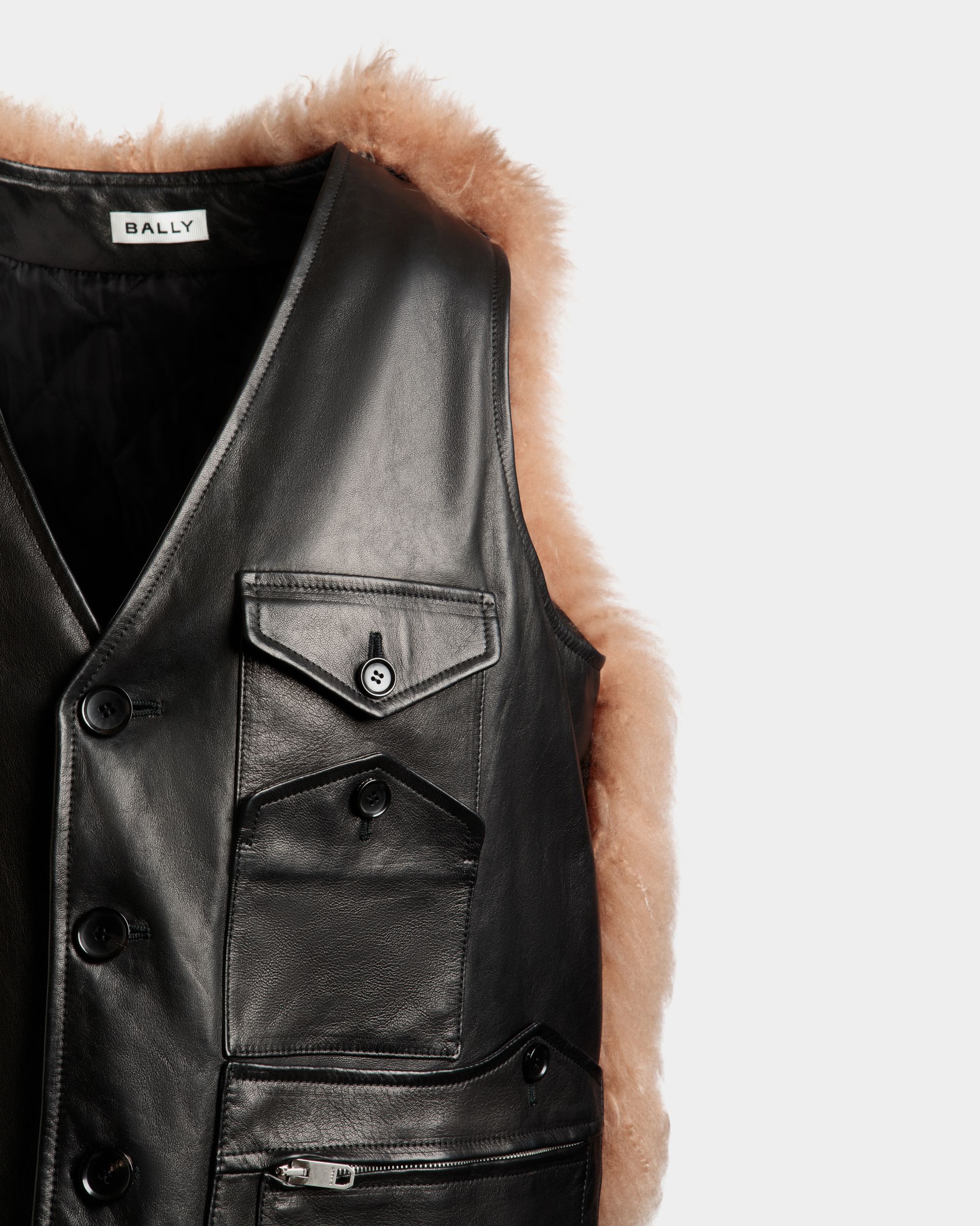 Gilet En Cuir Noir Avec Insertion En Mouton Retourné - Homme - Bally - 04