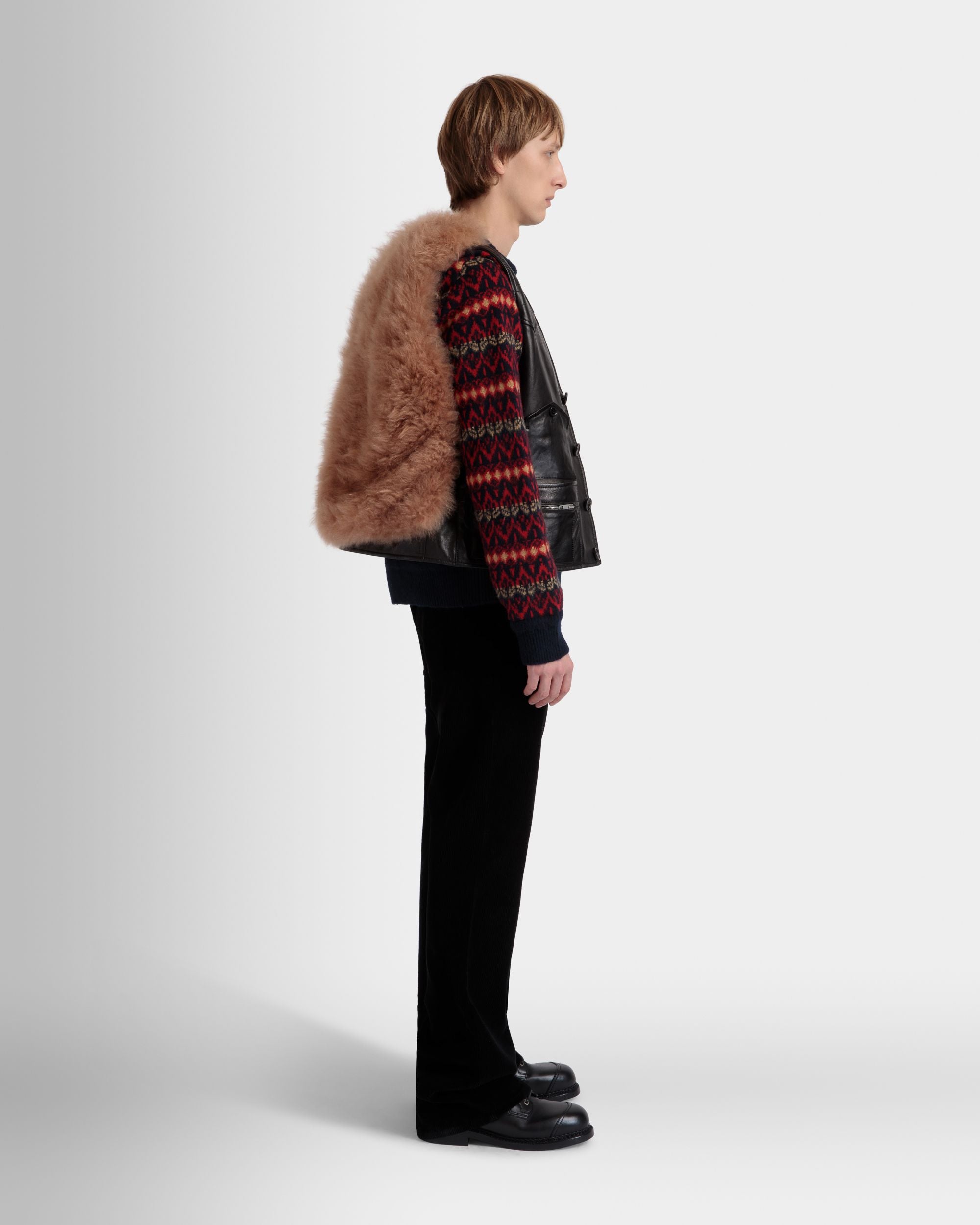 Gilet En Cuir Noir Avec Insertion En Mouton Retourné - Homme - Bally - 05