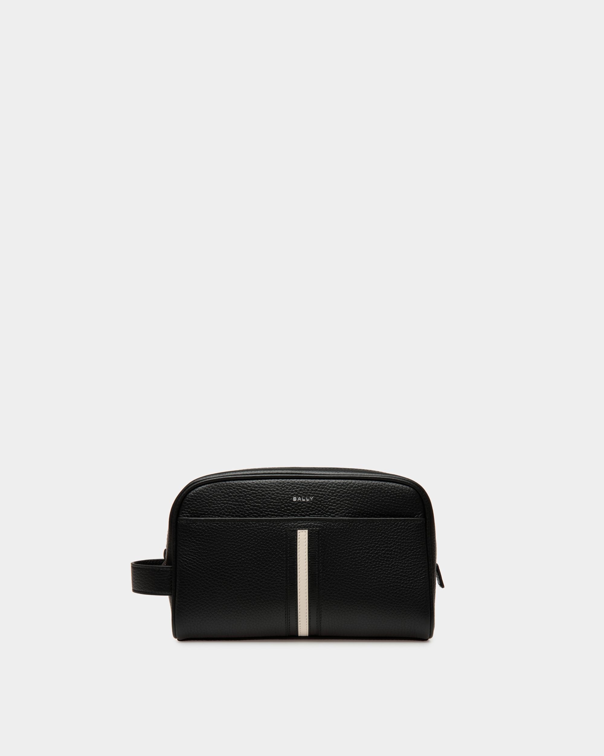 Ribbon Toiletry Bag In Black Leather - Hombre - Bally - 01