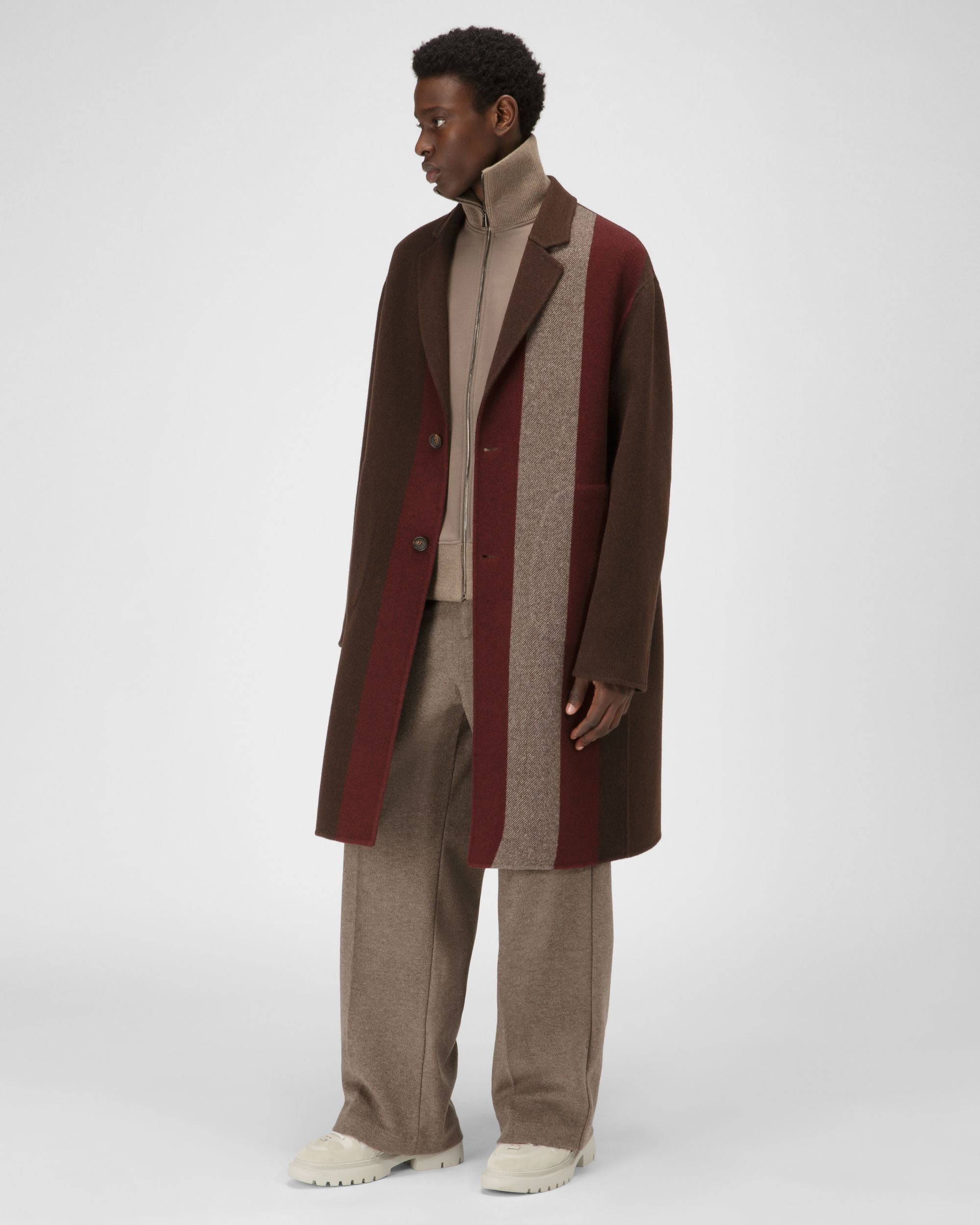Manteau En Laine Mélangée Marron Ébène - Homme - Bally - 05