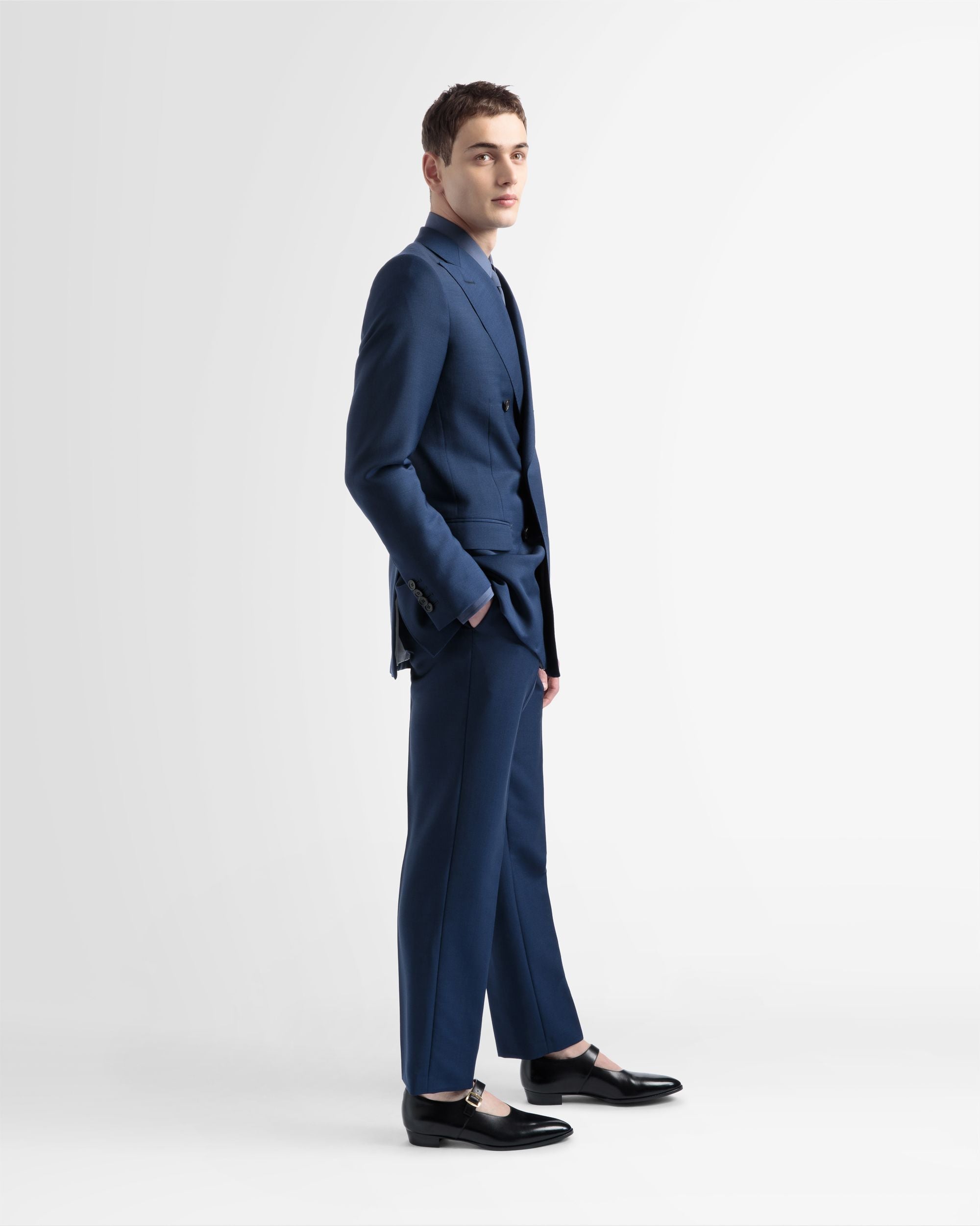 Wool Mix Double Breasted Jacket In Navy - Men's - Bally - 04
