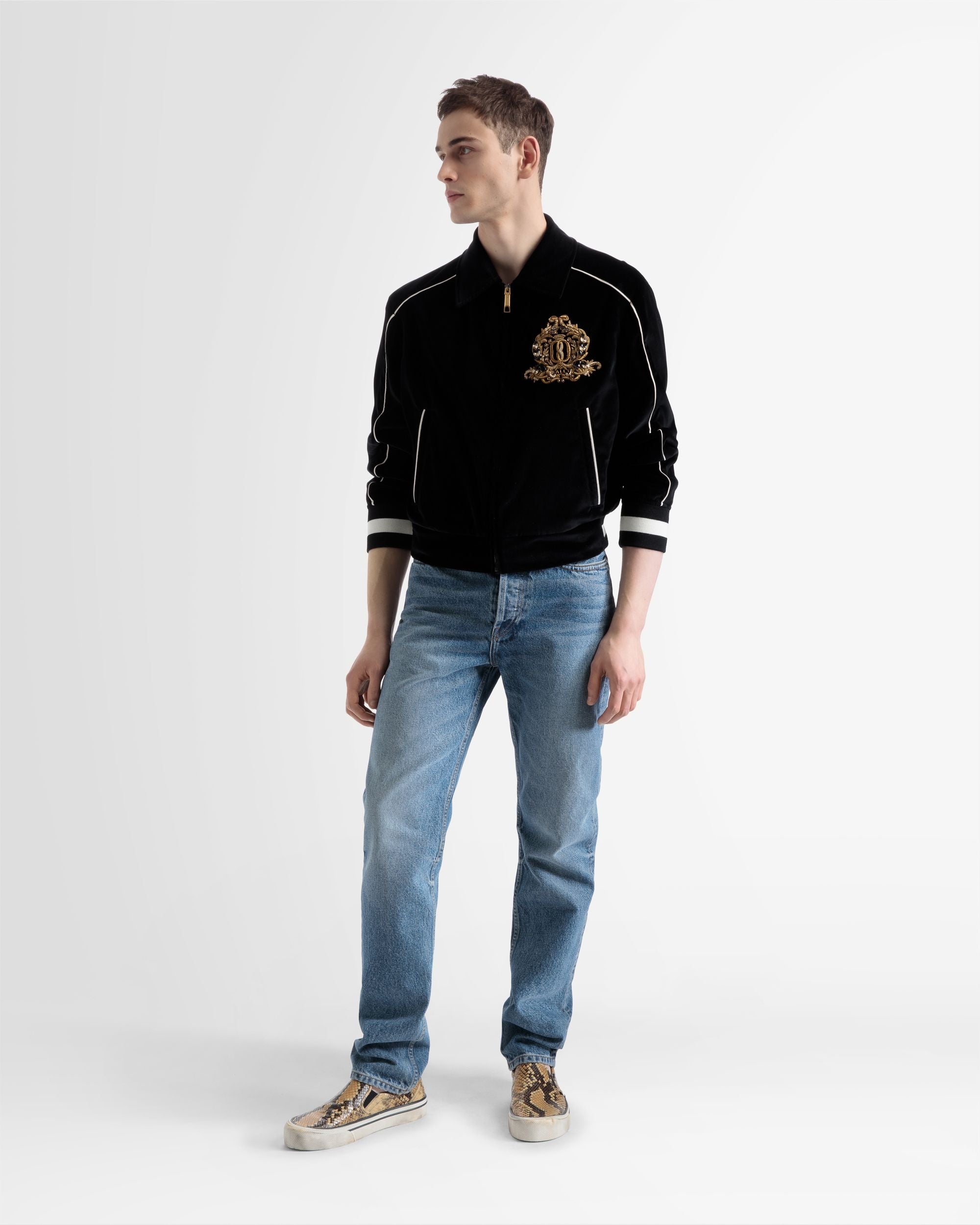 Bestickte Bomberjacke Aus Samt In Schwarz - Herren - Bally - 01