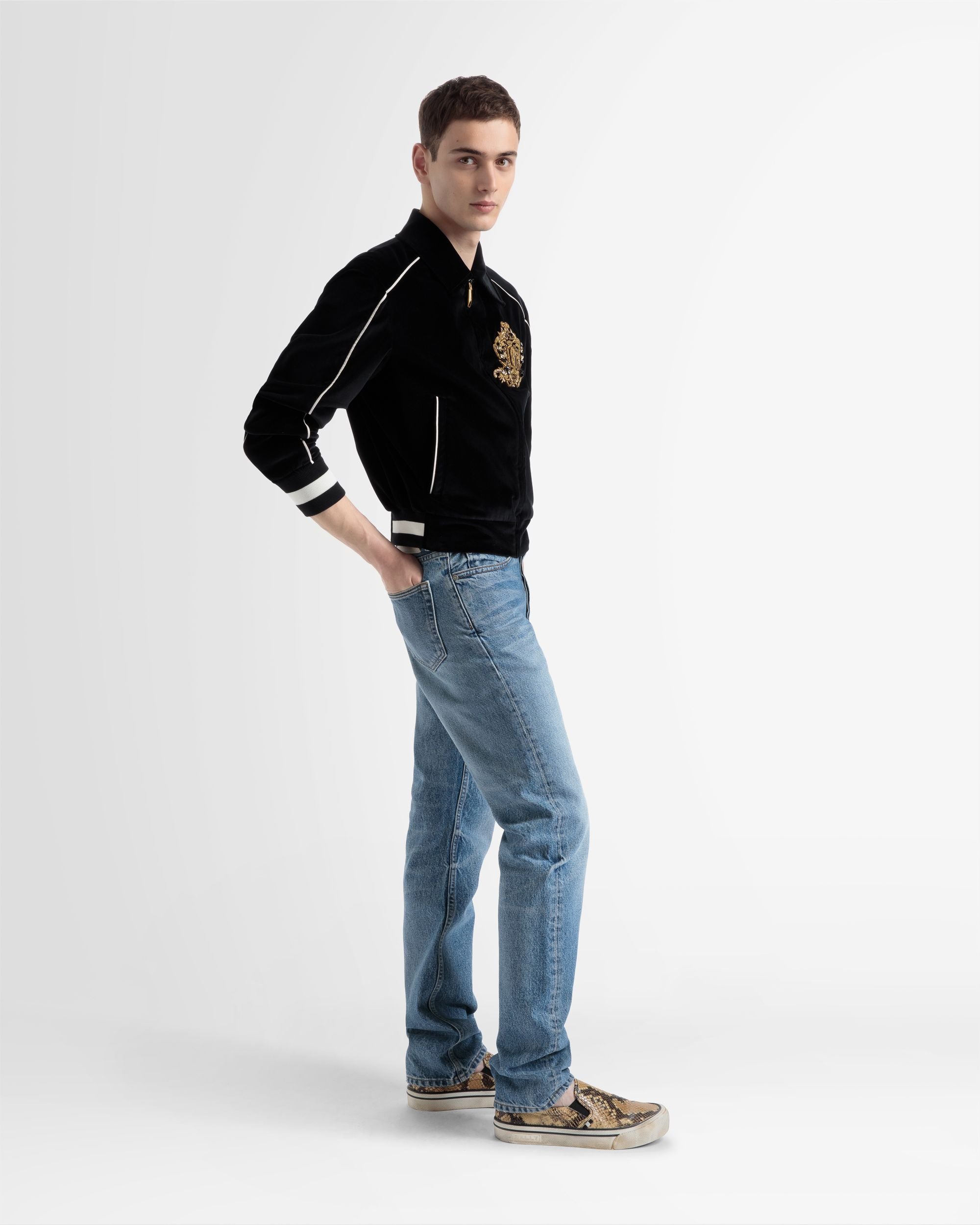 Bestickte Bomberjacke Aus Samt In Schwarz - Herren - Bally - 04