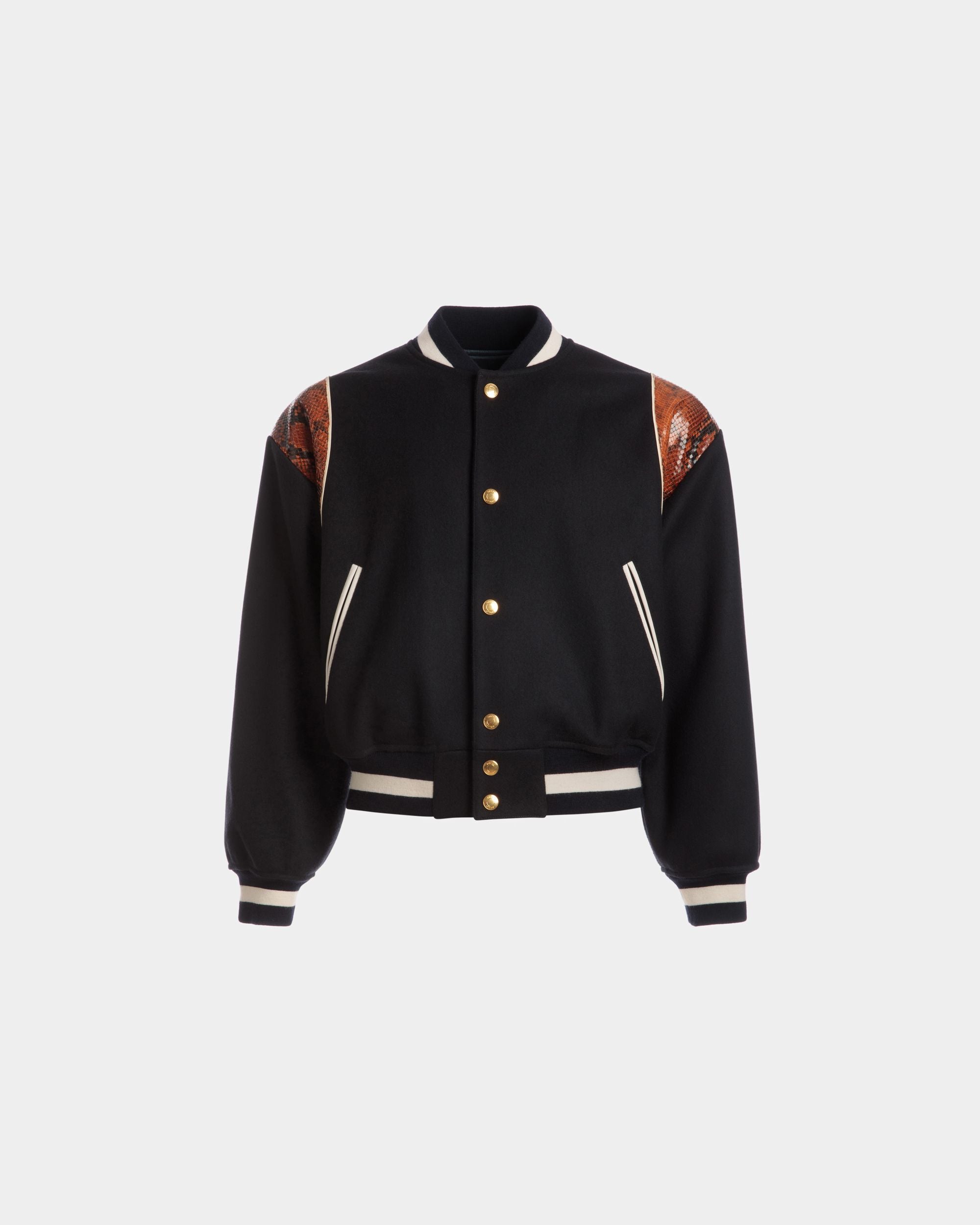 Letterman Jacket In Navy Wool Mix - Men's - Bally - 01