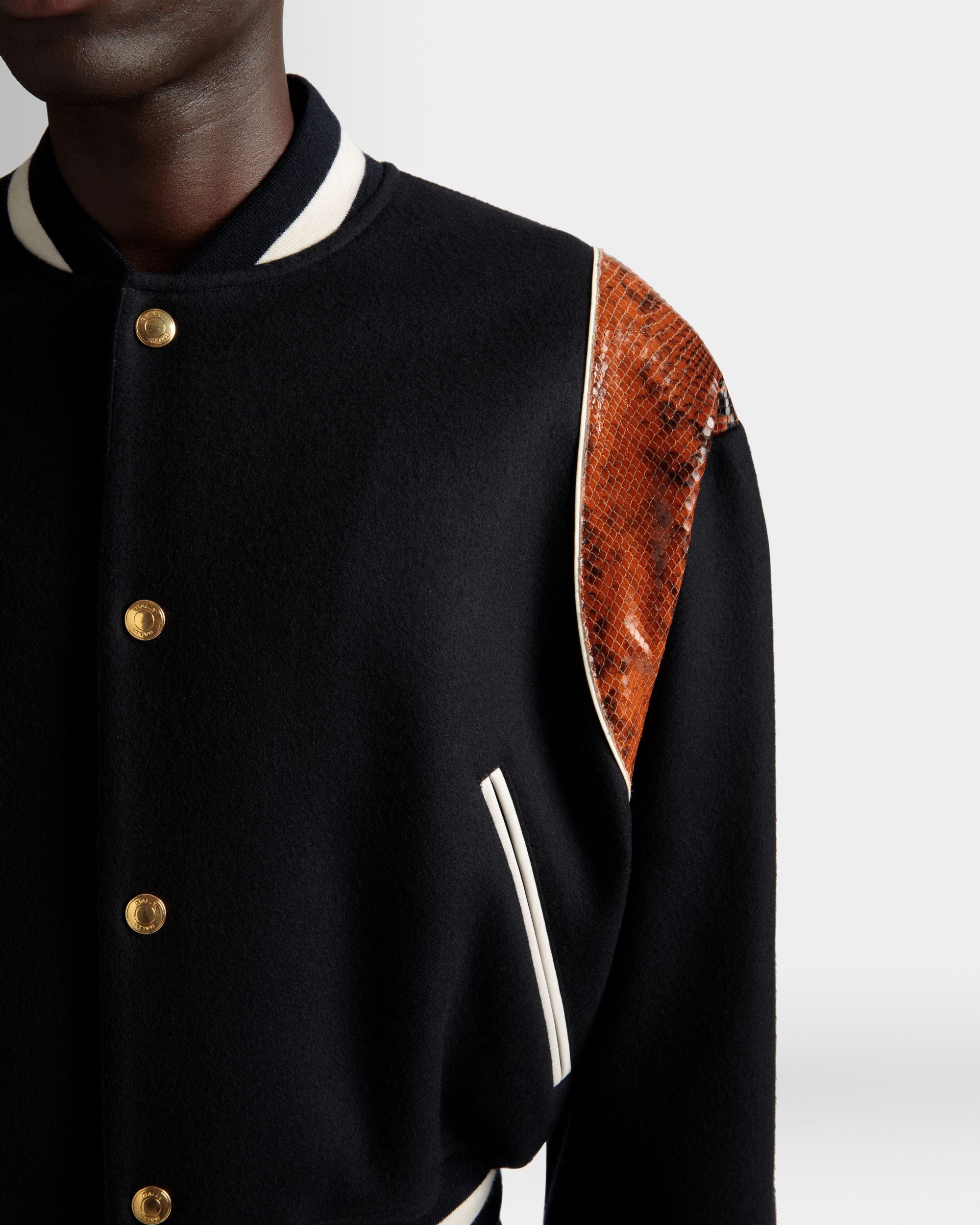 Letterman Jacket In Navy Wool Mix - Men's - Bally - 04