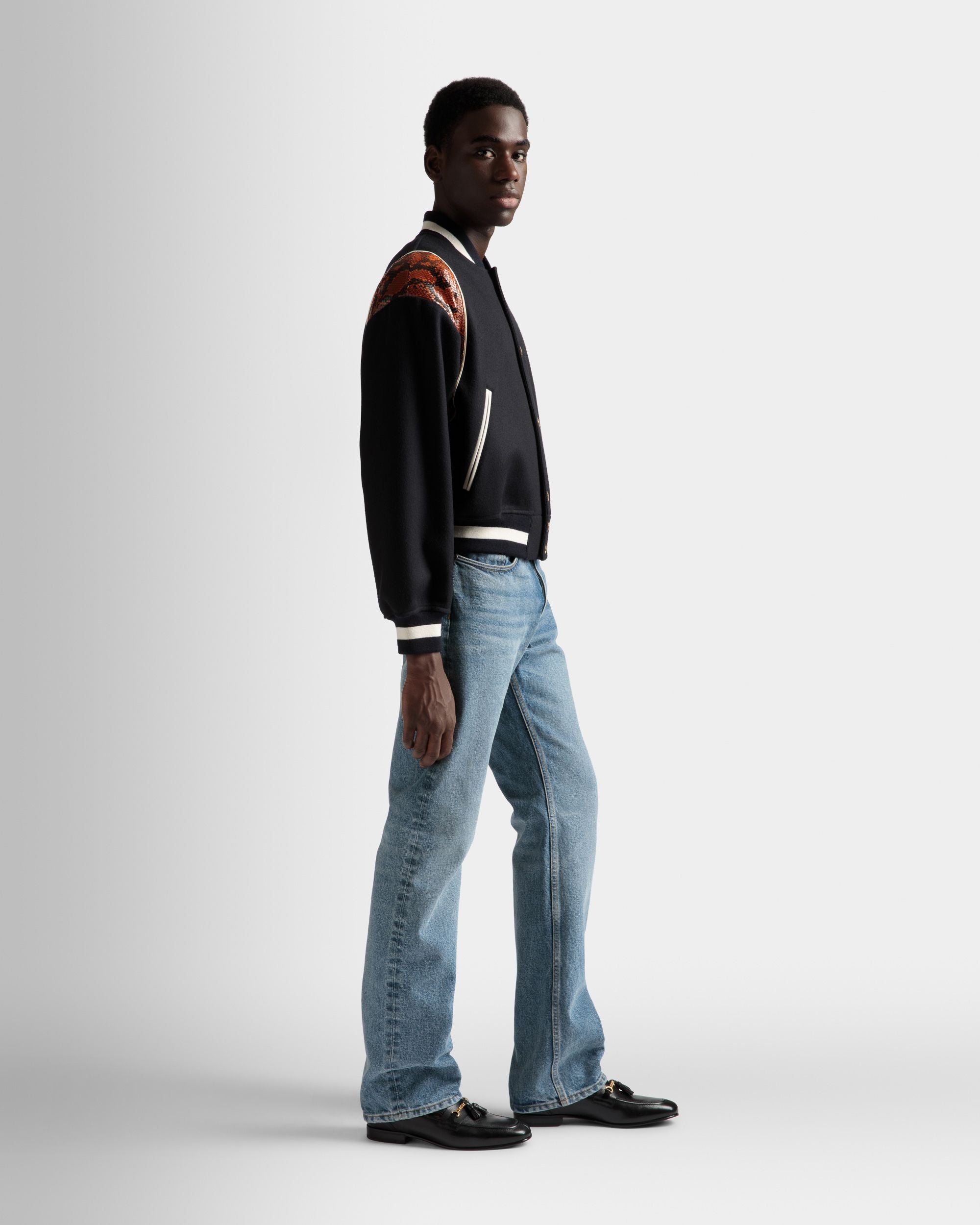 Letterman Jacket In Navy Wool Mix - Men's - Bally - 05