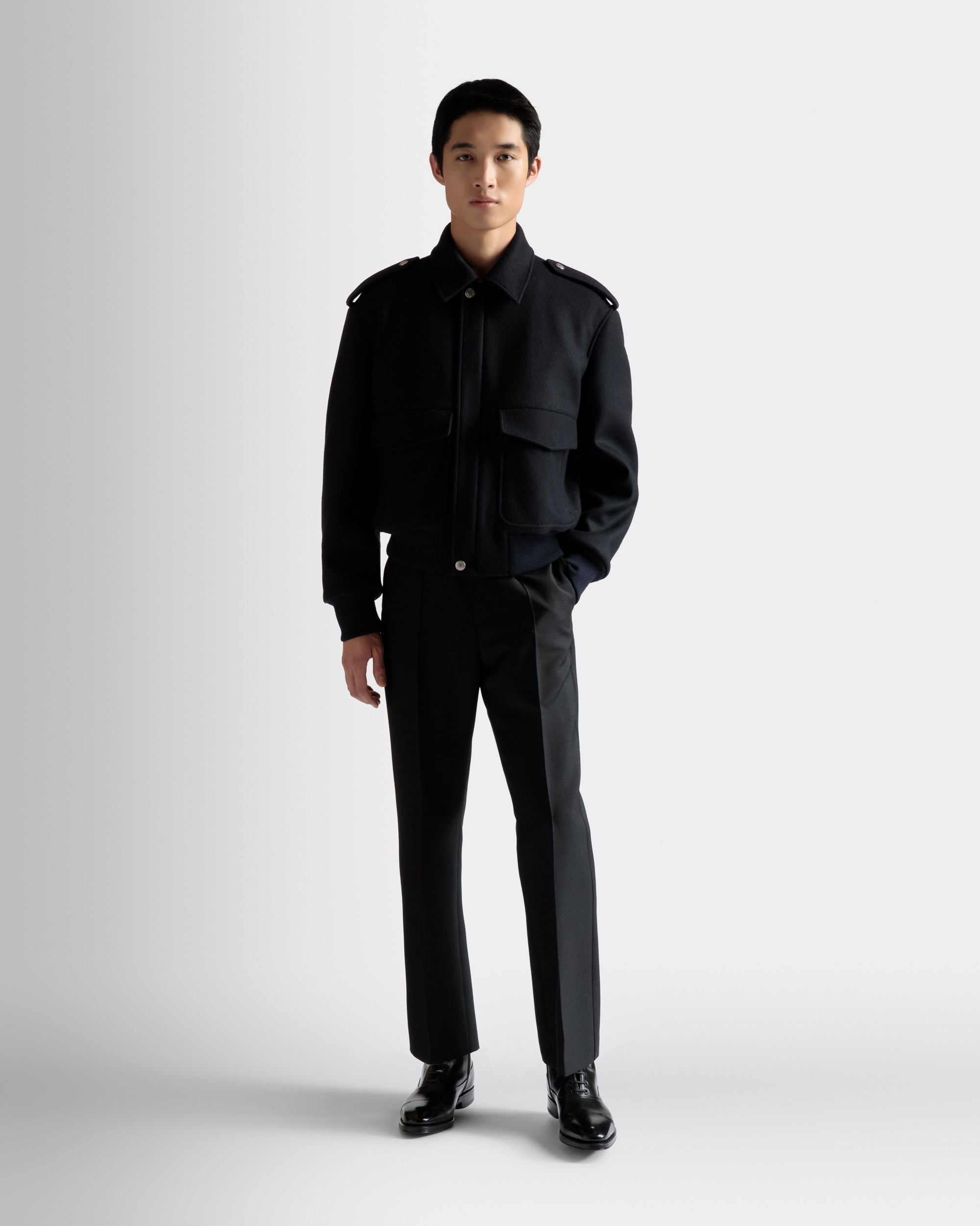 Blouson bomber En laine mélangée bleu marine - Homme - Bally - 02