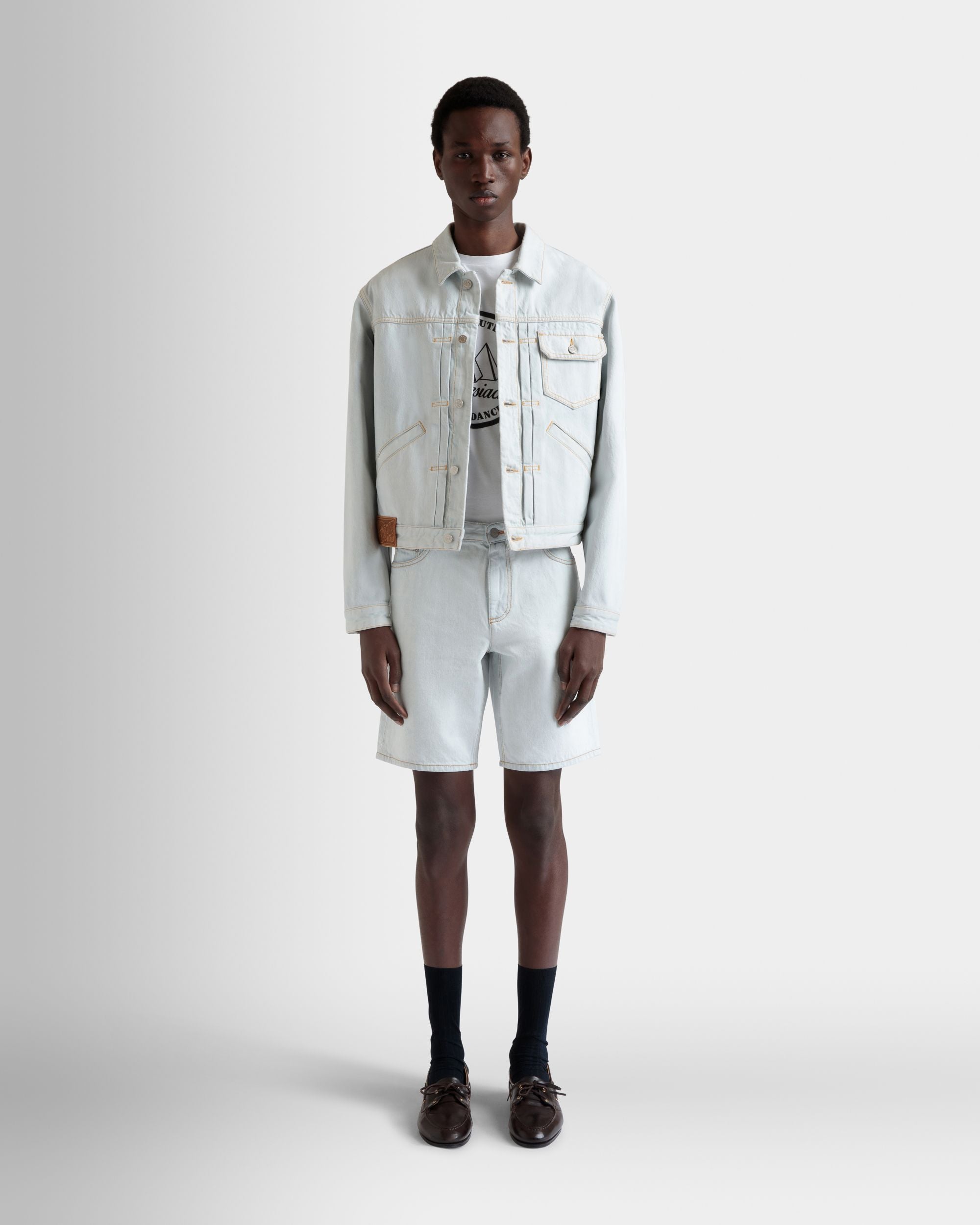 Trucker Jacket in Light Blue Cotton - Homme - Bally - 02