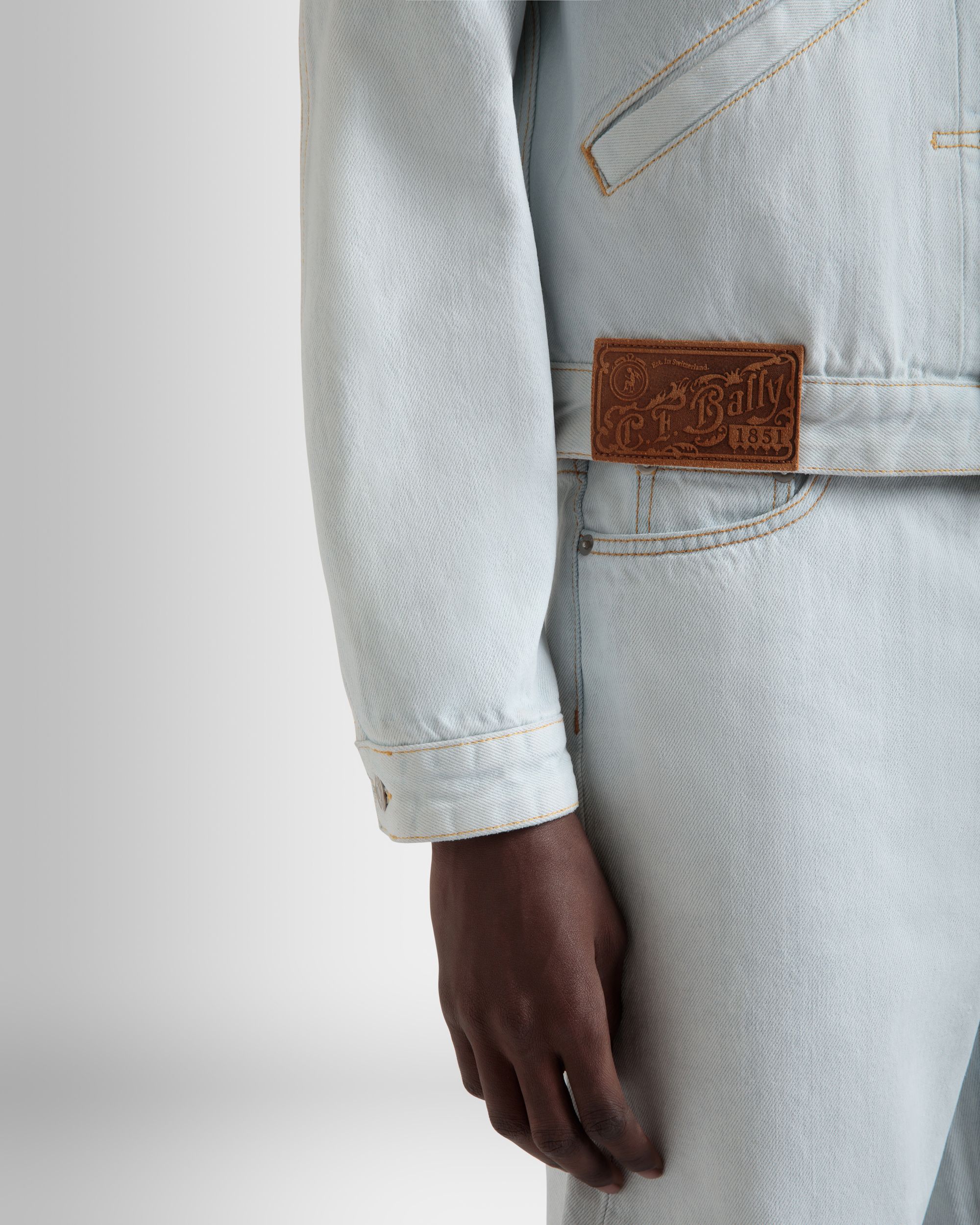 Trucker Jacket in Light Blue Cotton - Homme - Bally - 03
