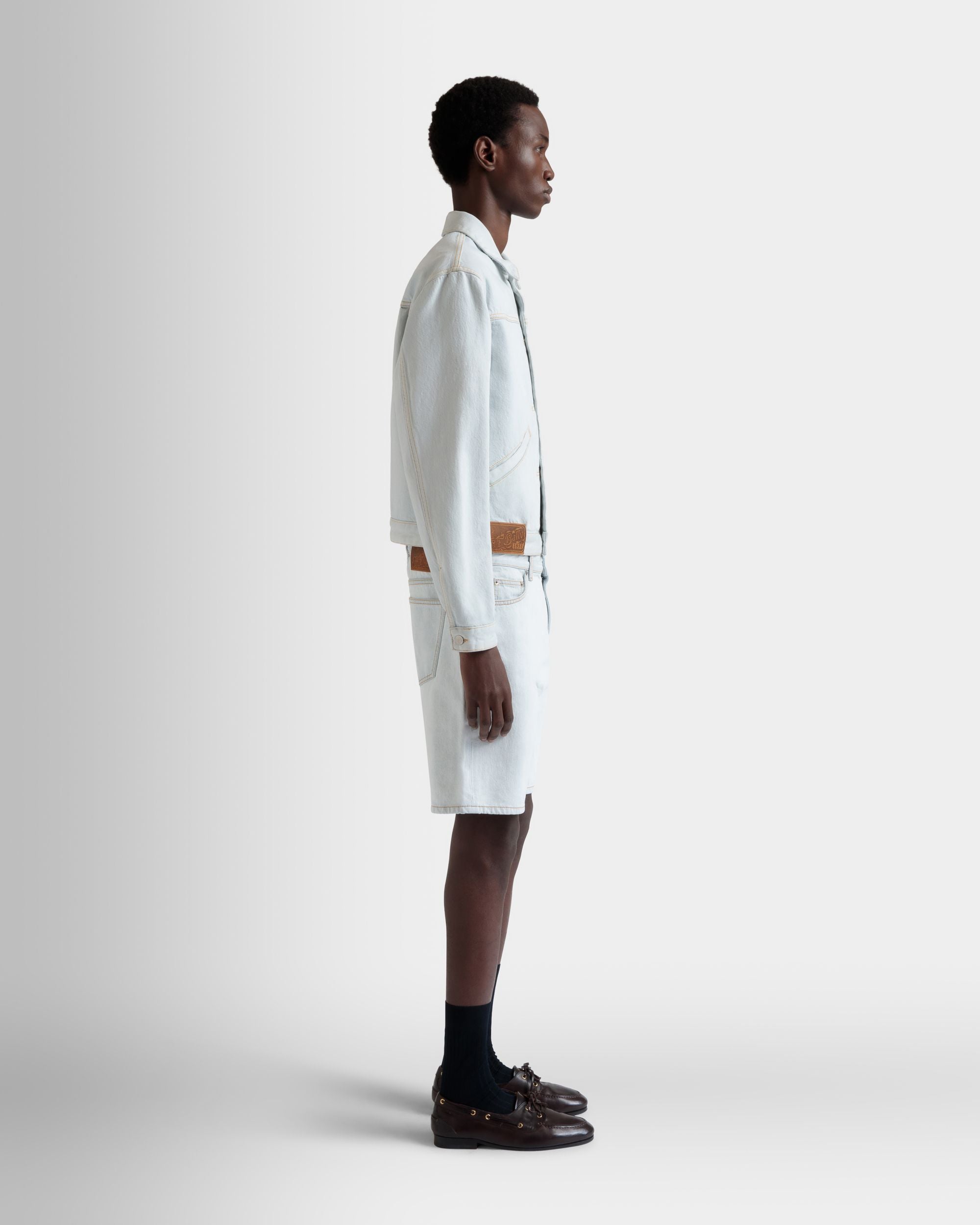 Trucker Jacket in Light Blue Cotton - Homme - Bally - 05