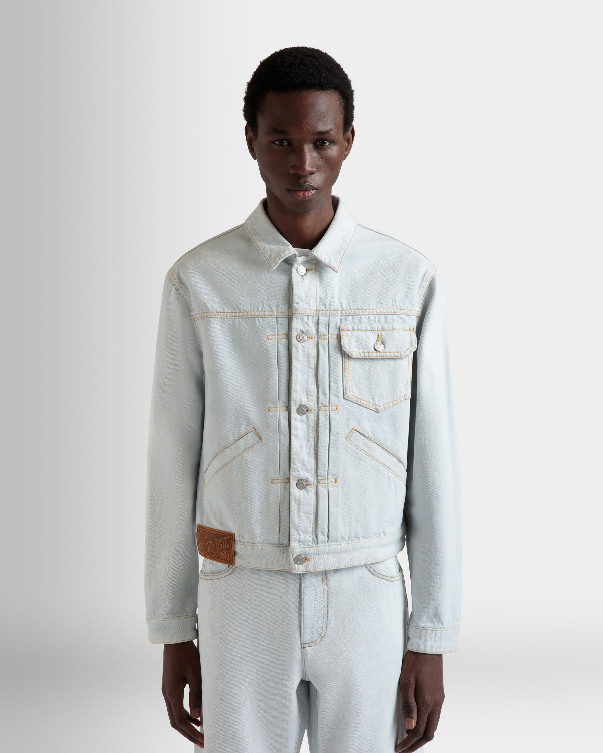 Trucker Jacket in Light Blue Cotton - Homme - Bally - 08