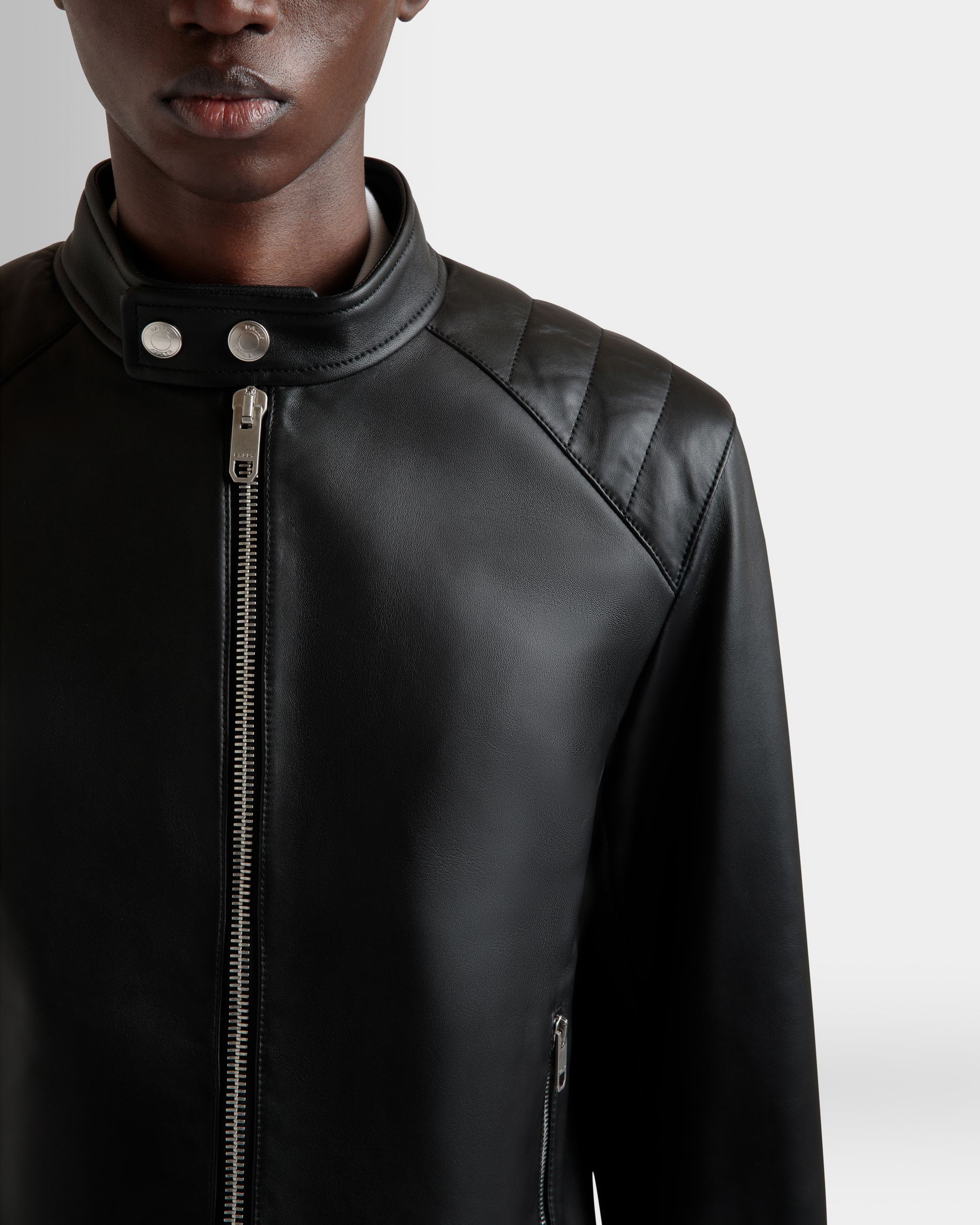 Blouson De Motard En Cuir Noir - Homme - Bally - 03