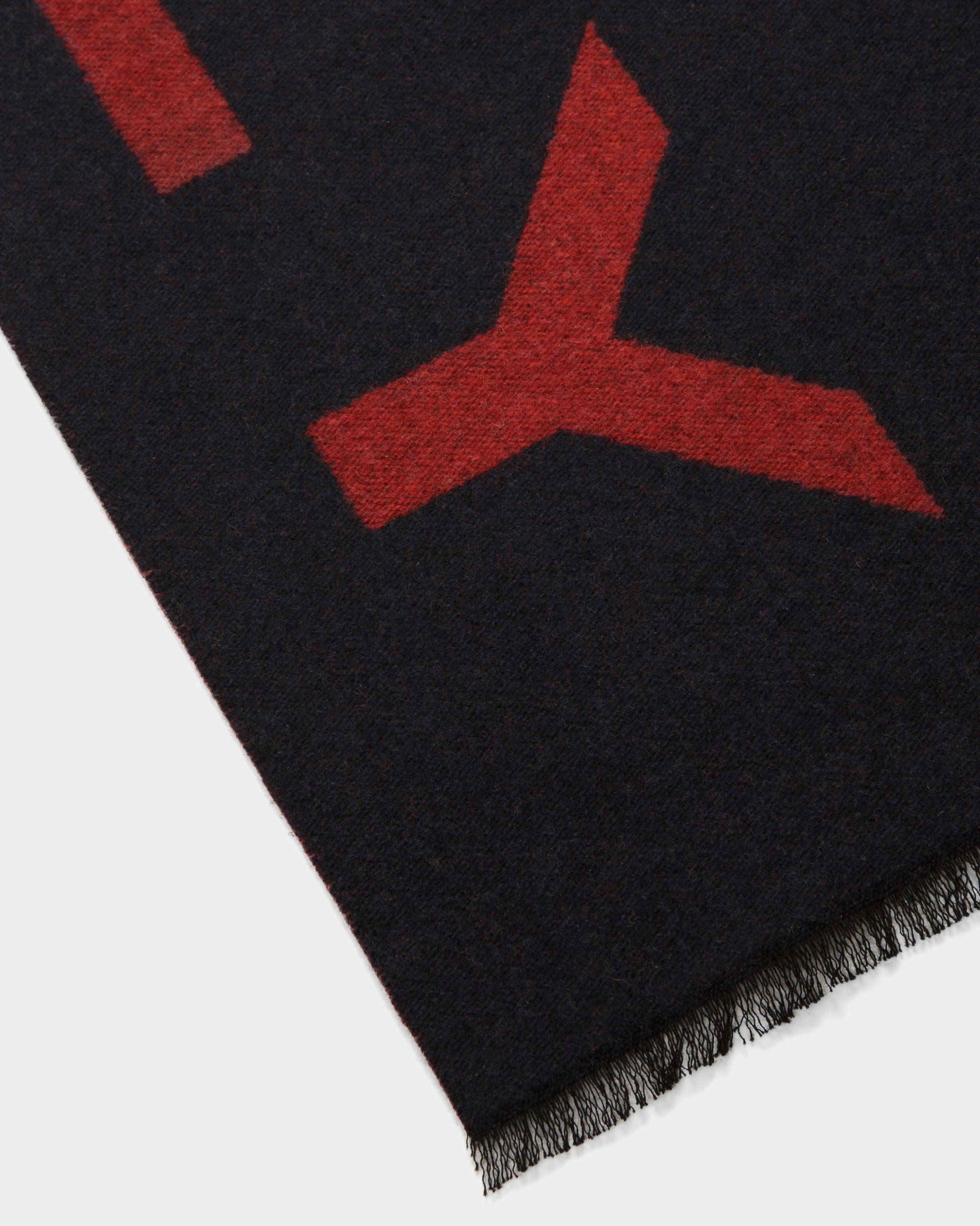 Logo Scarf In Deep Ruby And Midnight Fabric - Men's - Bally - 02
