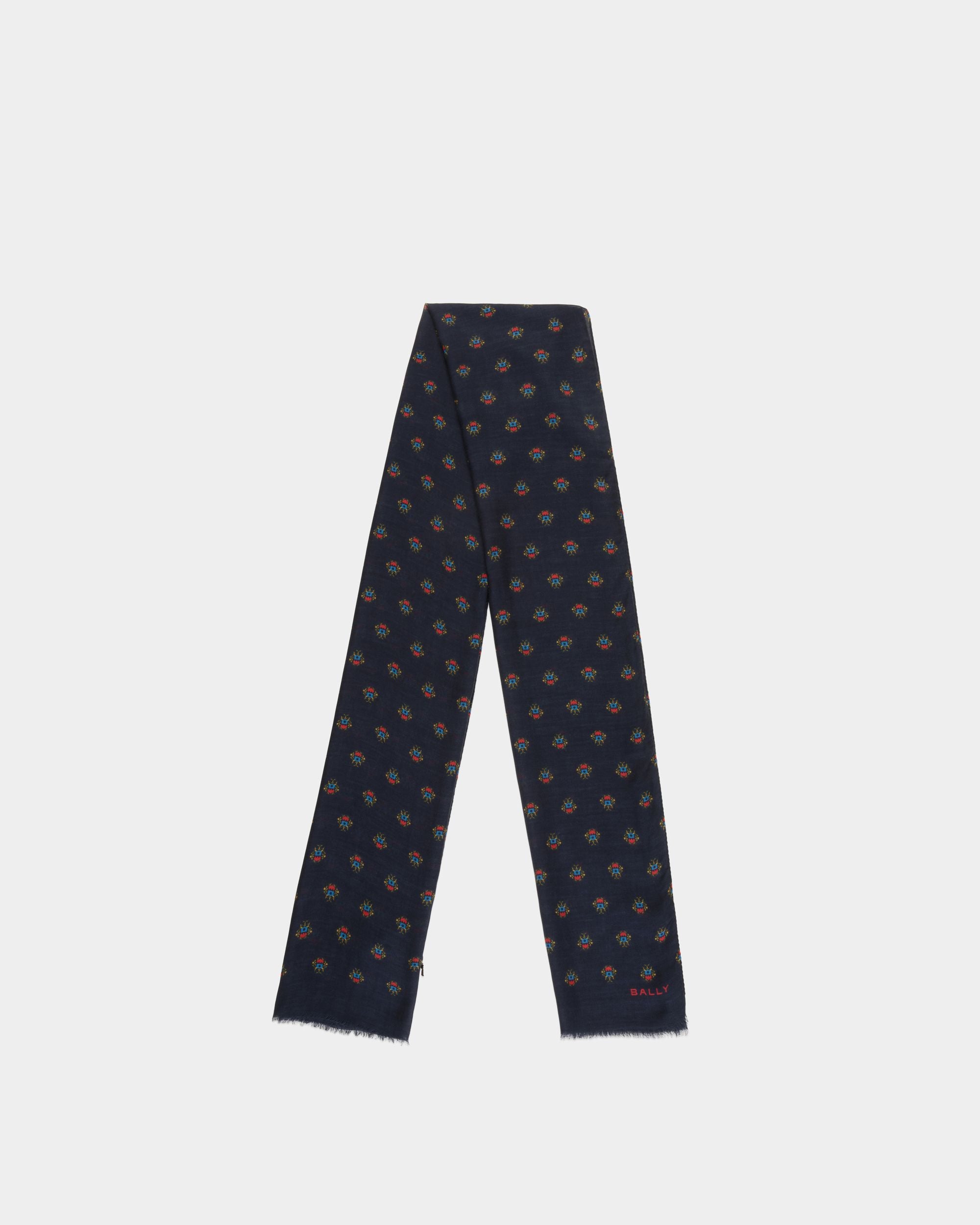 Écharpe Avec Imprimé Bally Crest All-Over En Modal Et Cachemire Navy Blue - Homme - Bally - 01