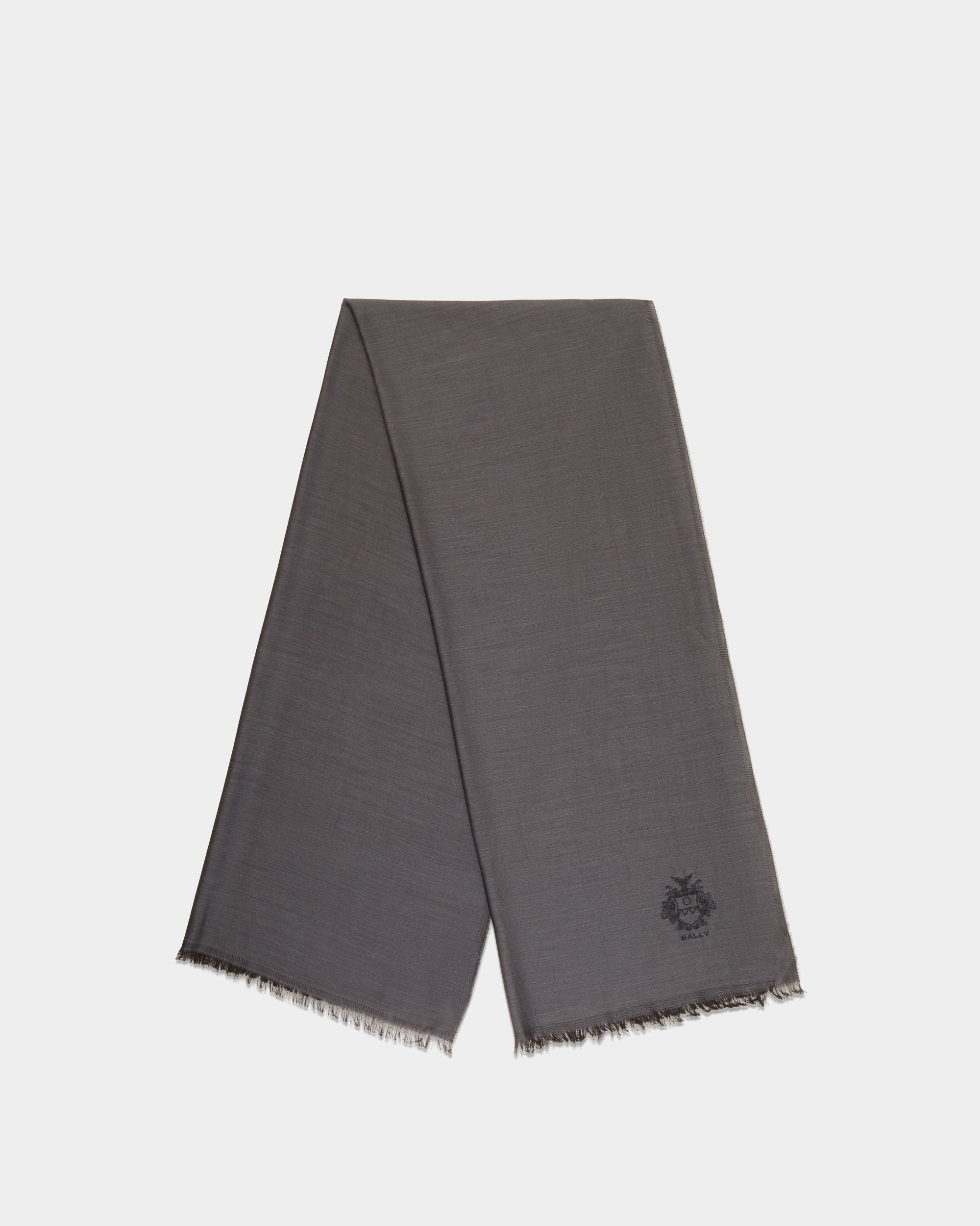 Écharpe Avec Détail Bally Crest En Soie Et Cachemire Dark Grey - Homme - Bally - 01