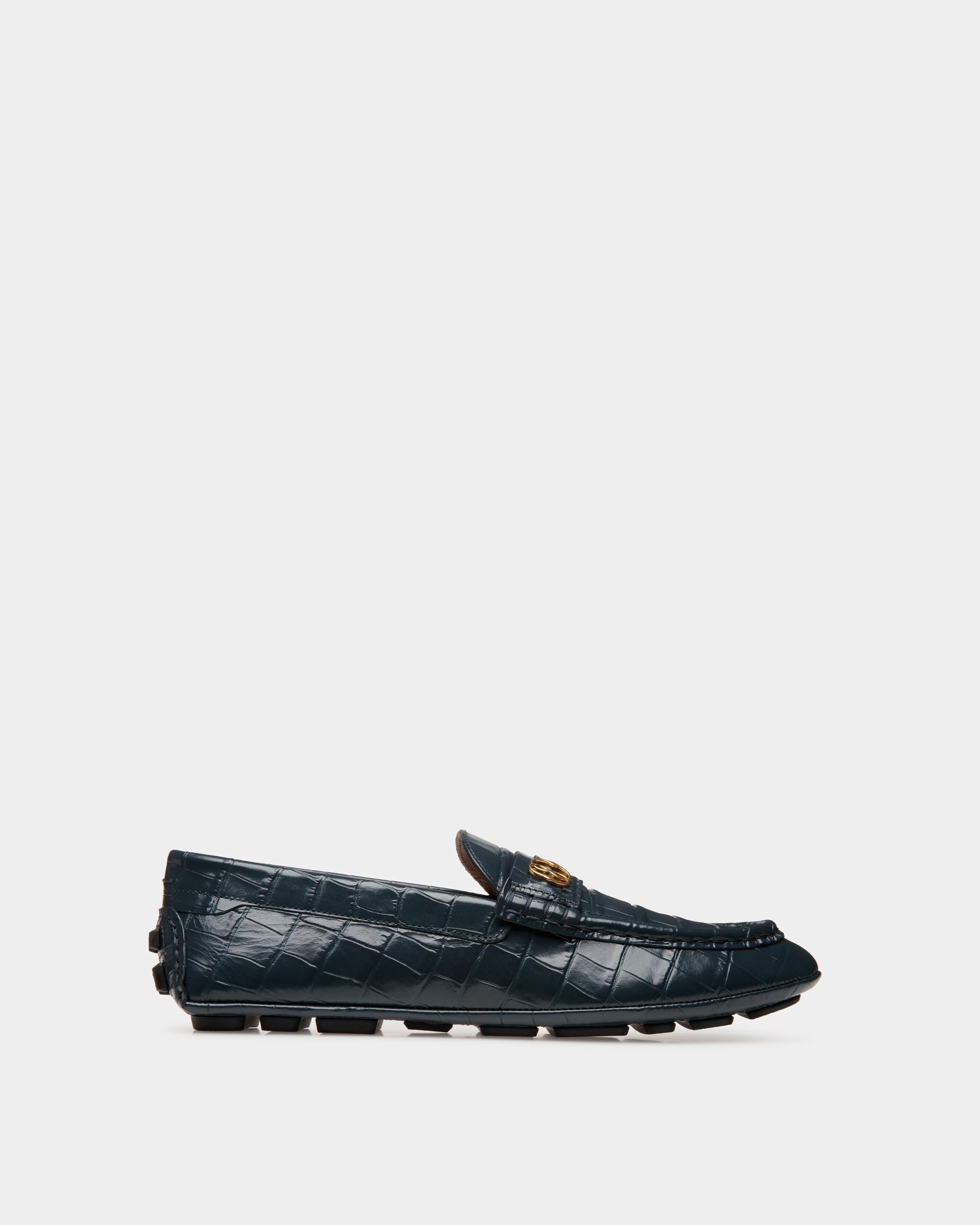 Kerbs Drivers in Dark Blue Crocodile Print Leather - Men's - Bally - 01