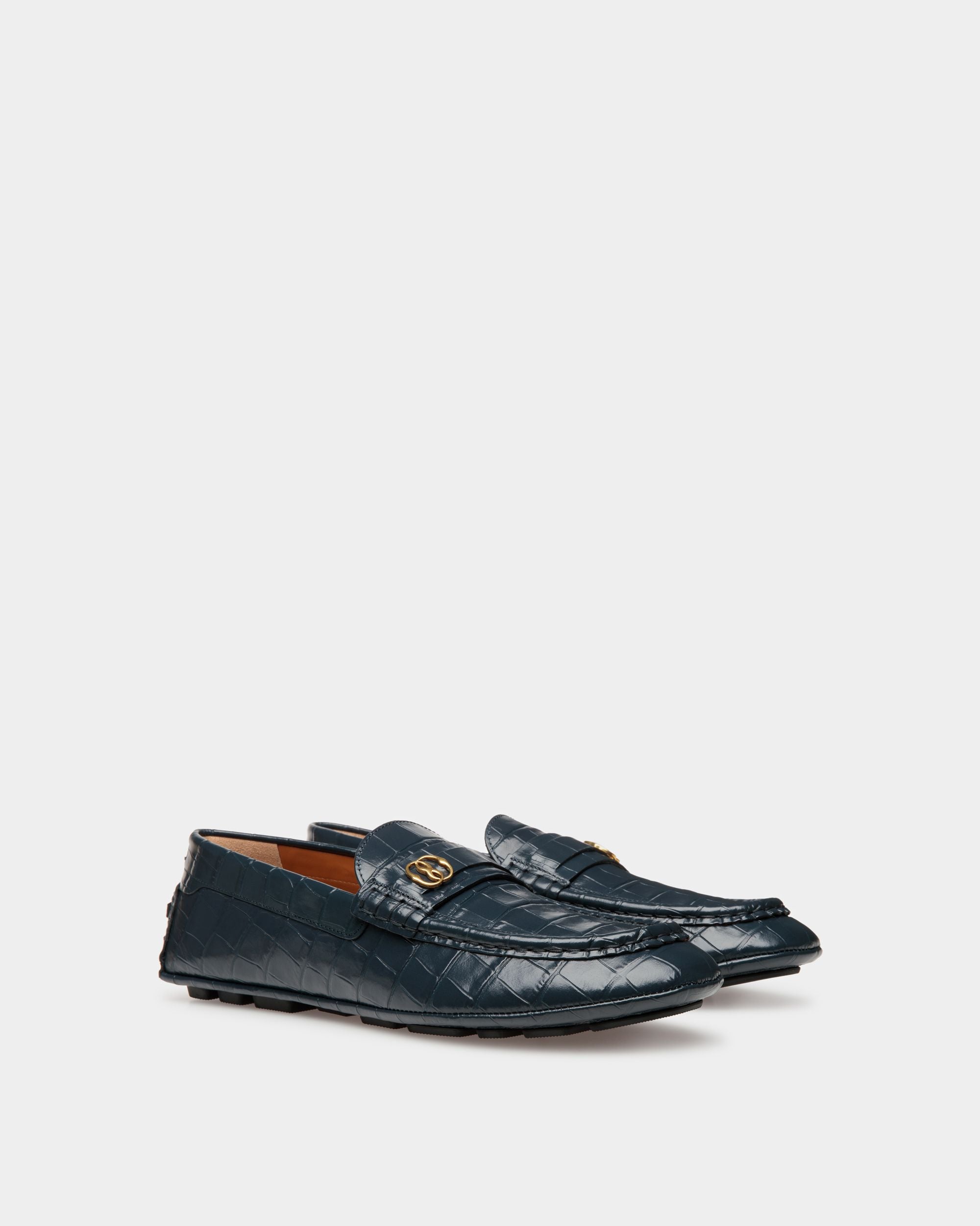 Kerbs Drivers in Dark Blue Crocodile Print Leather - Men's - Bally - 02
