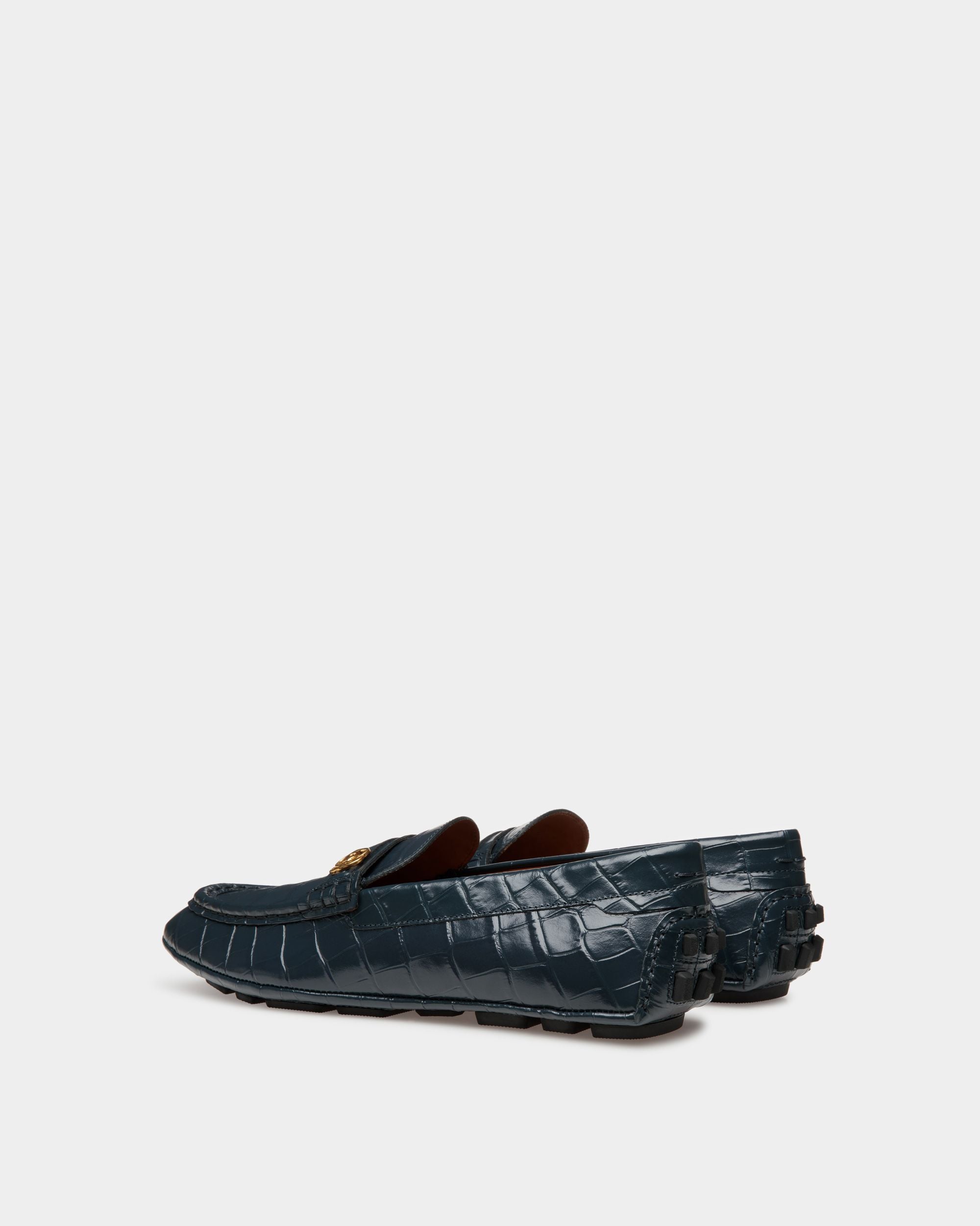 Kerbs Drivers in Dark Blue Crocodile Print Leather - Men's - Bally - 03