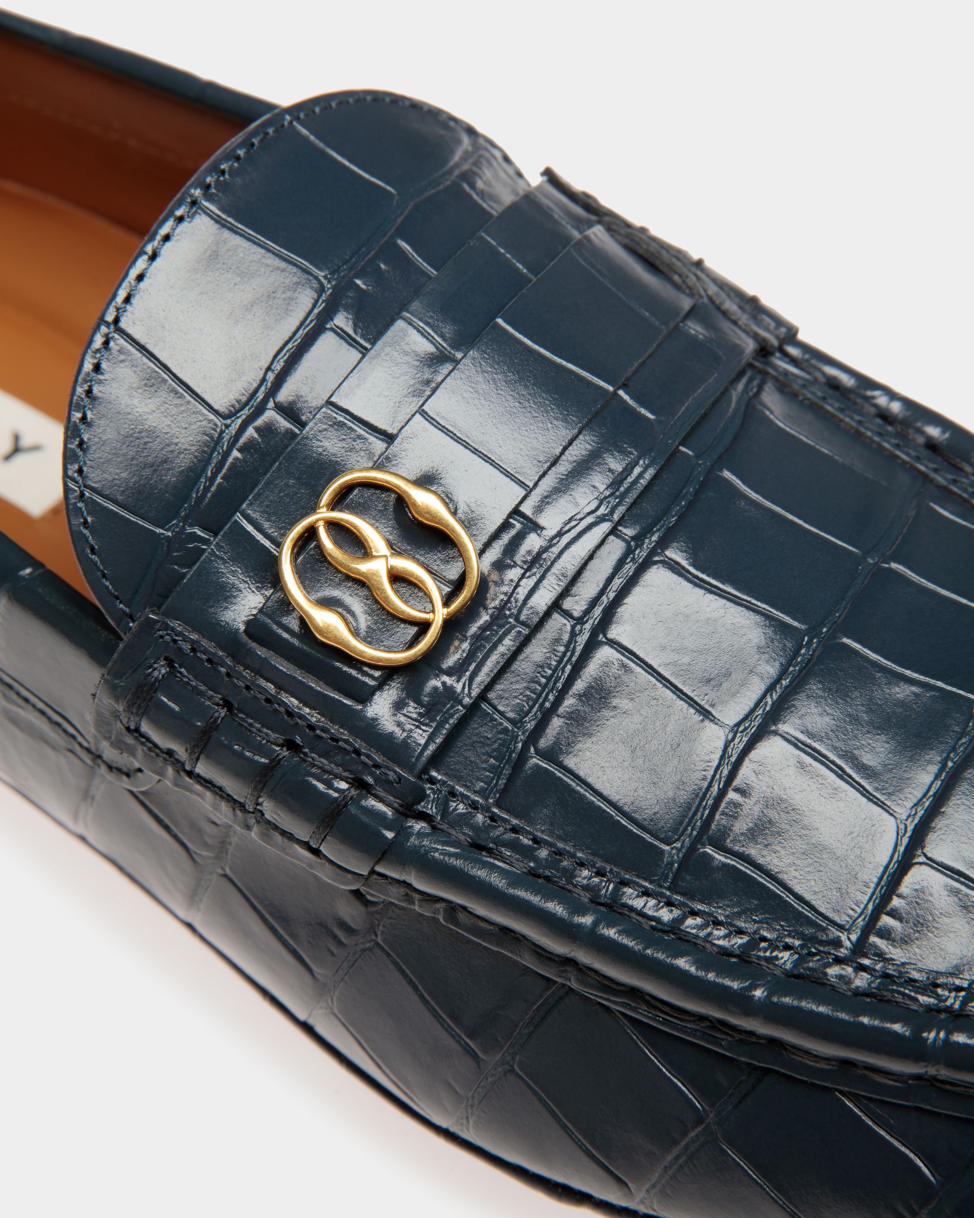 Kerbs Drivers in Dark Blue Crocodile Print Leather - Men's - Bally - 04