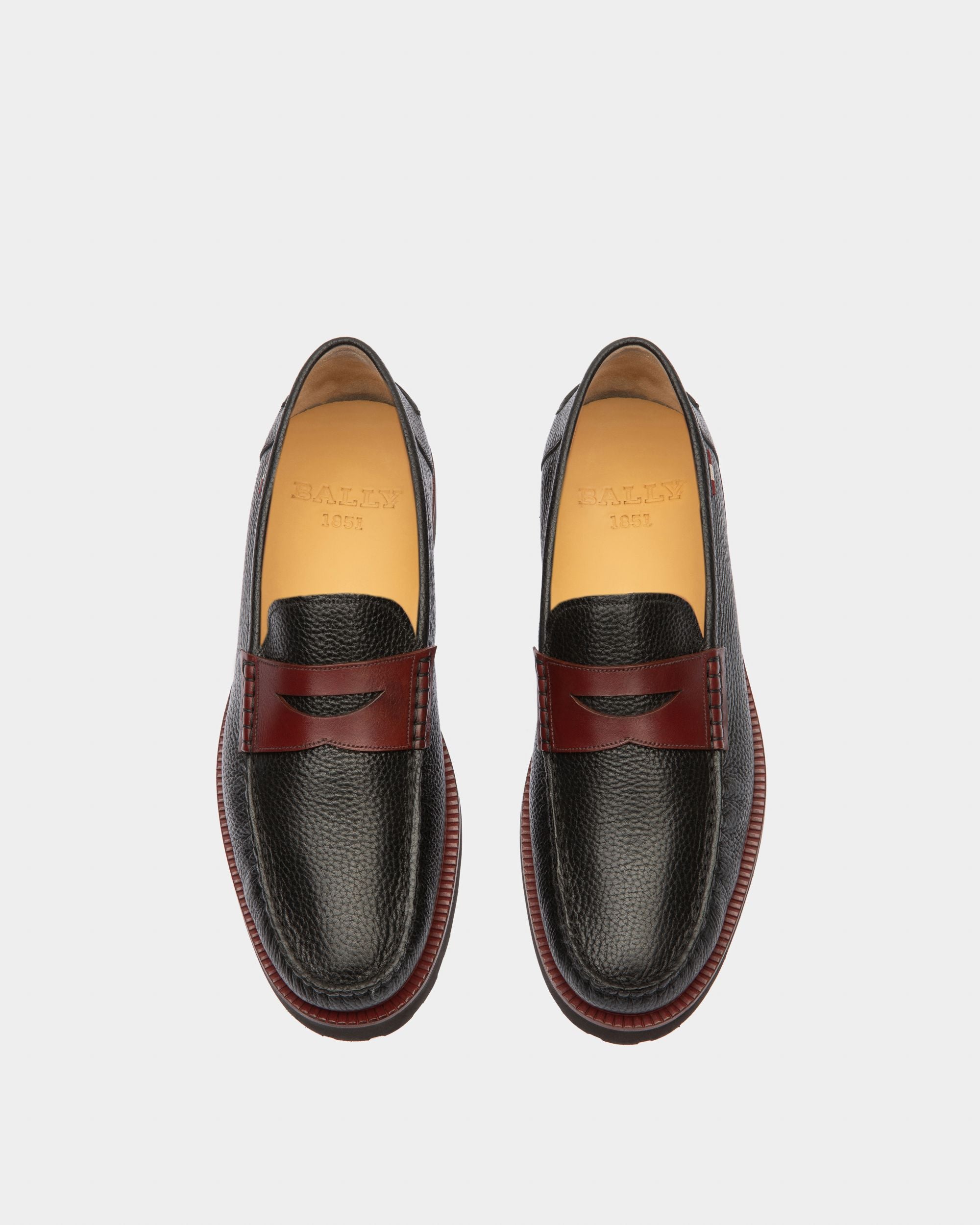 Noah Leather Loafers In Black & Heritage Red - Homme - Bally - 02