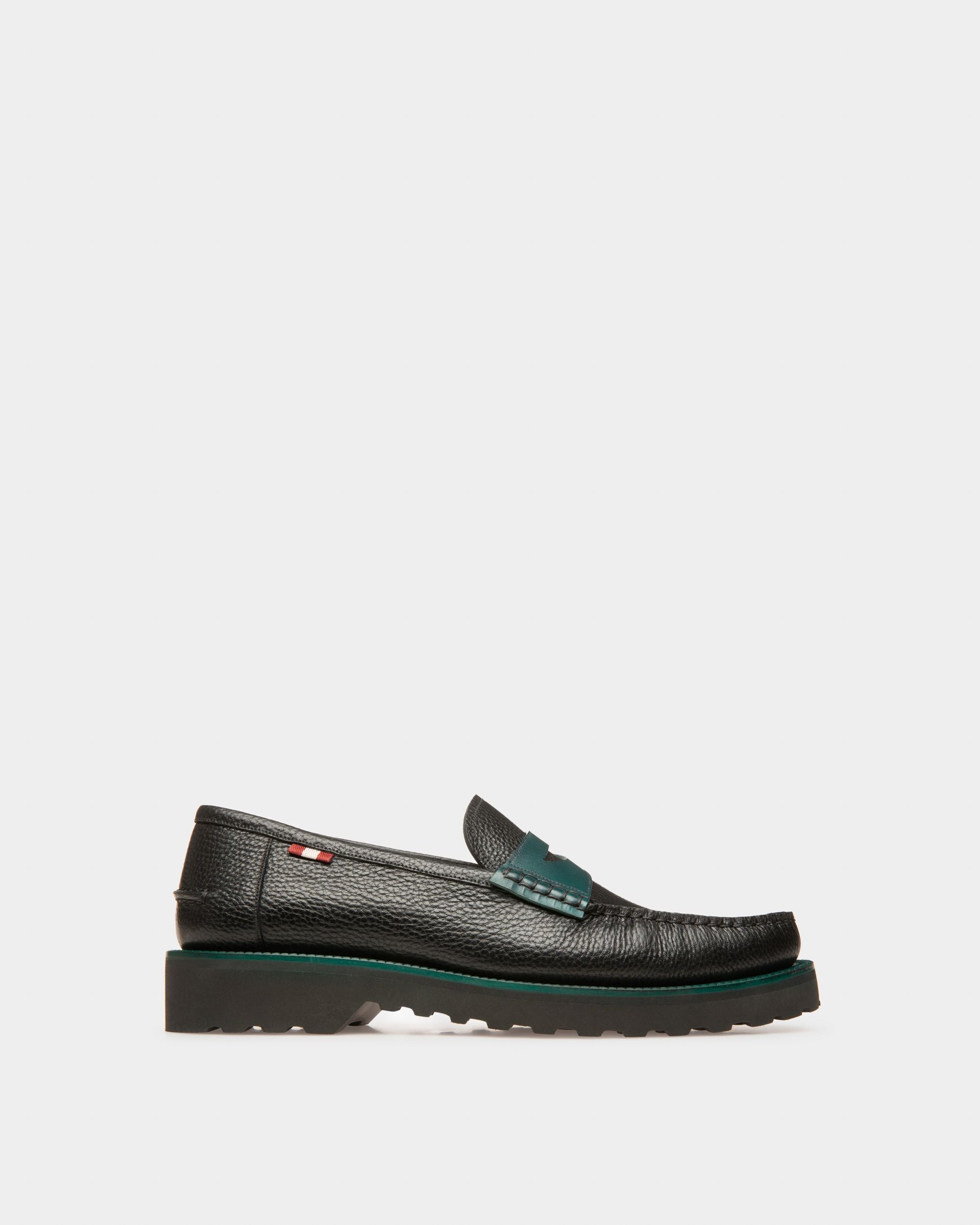 Noah Leather Loafers In Black & Green - Men's - Bally - 01