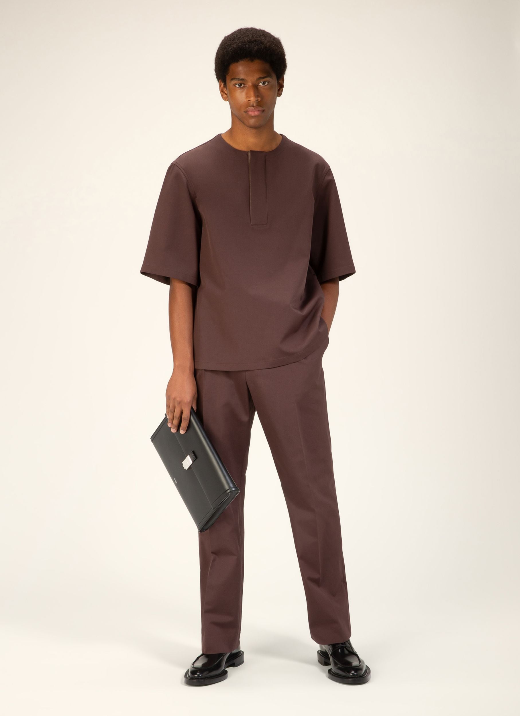 Cotton Mix Polo Shirt In Ebony Brown - Men's - Bally - 05