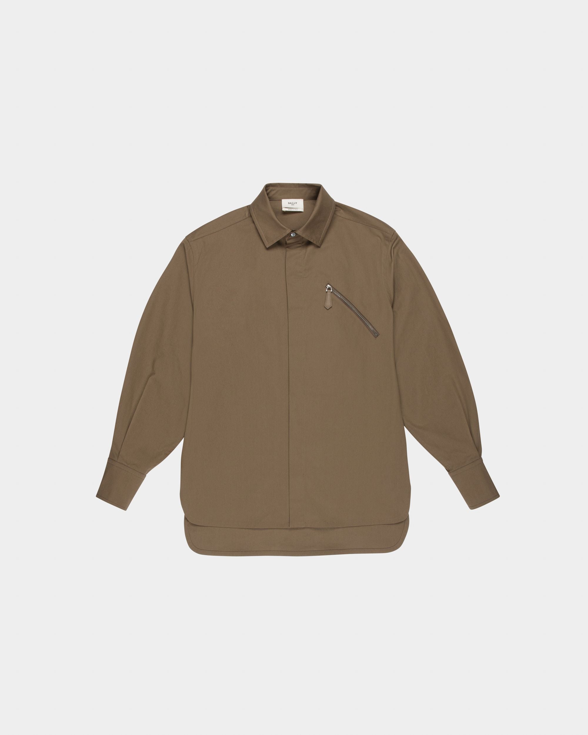 Stretch Cotton Shirt In Taupe - Men's - Bally - 04