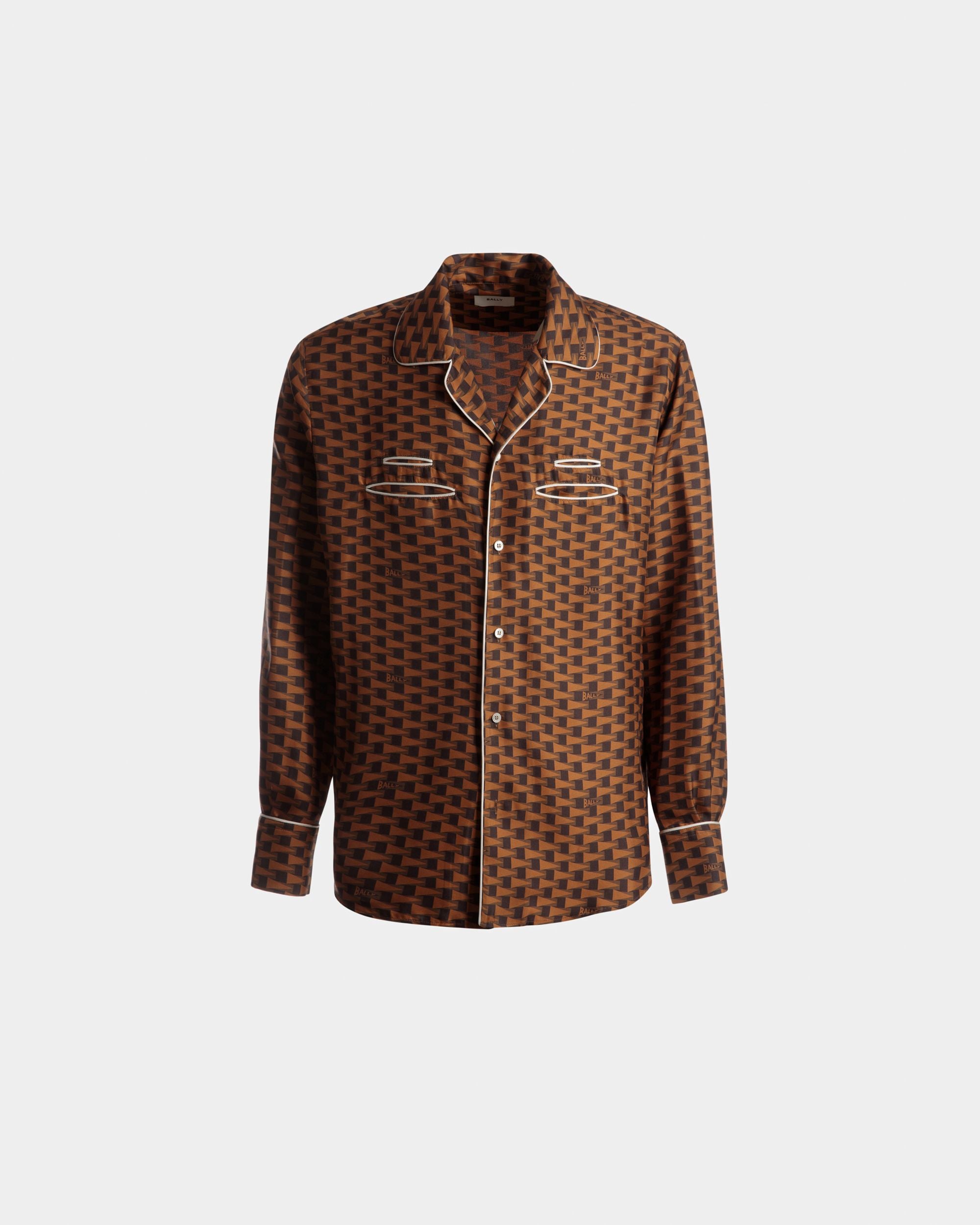 Hemd mit Pennant-Print Aus brauner Seide - Herren - Bally - 01