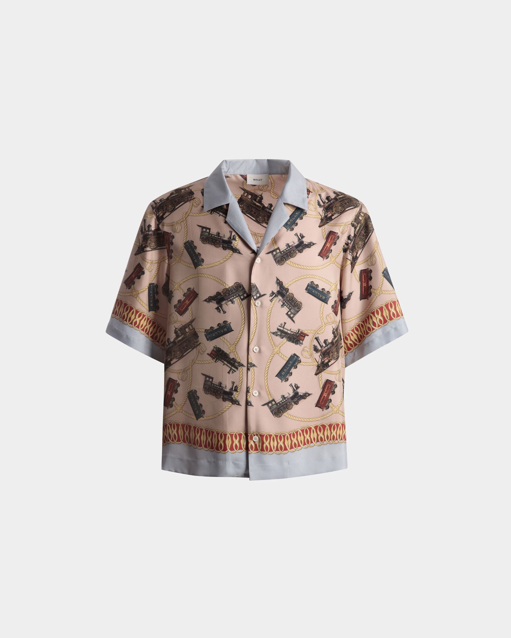 Train Print Camp Collar Shirt In Multicolor Silk - Men's - Bally - 01