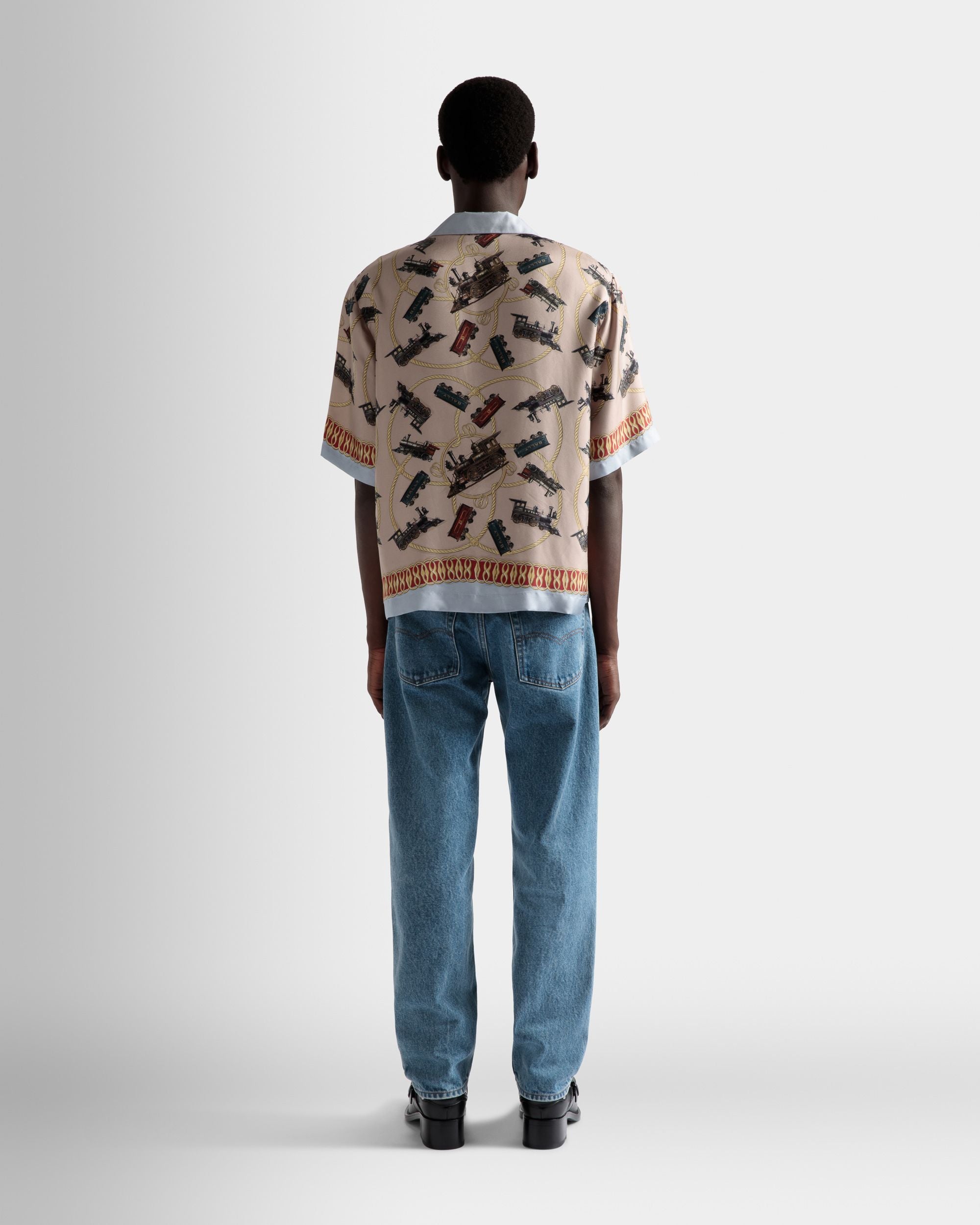 Train Print Camp Collar Shirt In Multicolor Silk - Men's - Bally - 06