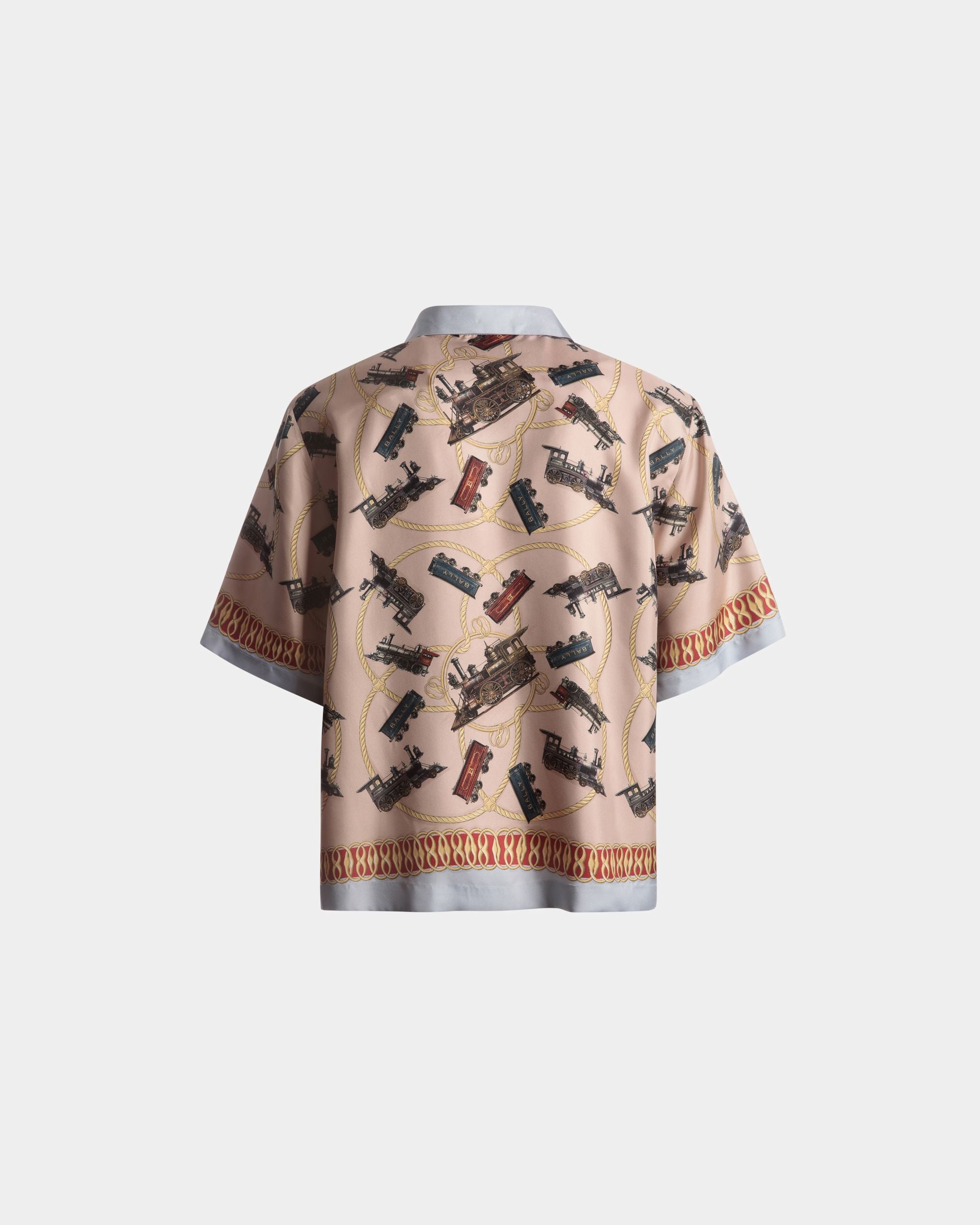 Train Print Camp Collar Shirt In Multicolor Silk - Men's - Bally - 07