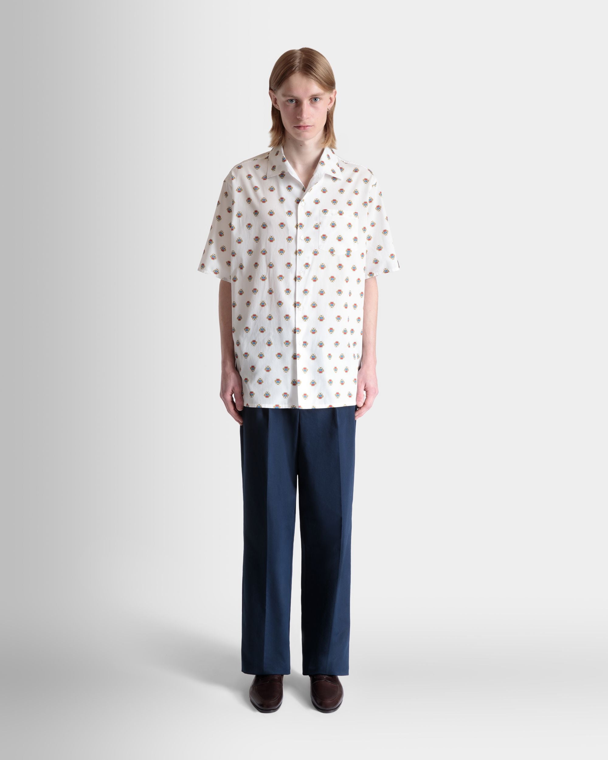 Chemise De Bowling En Coton Blanc Avec Un Imprimé Écusson Bally Crest All-Over - Homme - Bally - 02