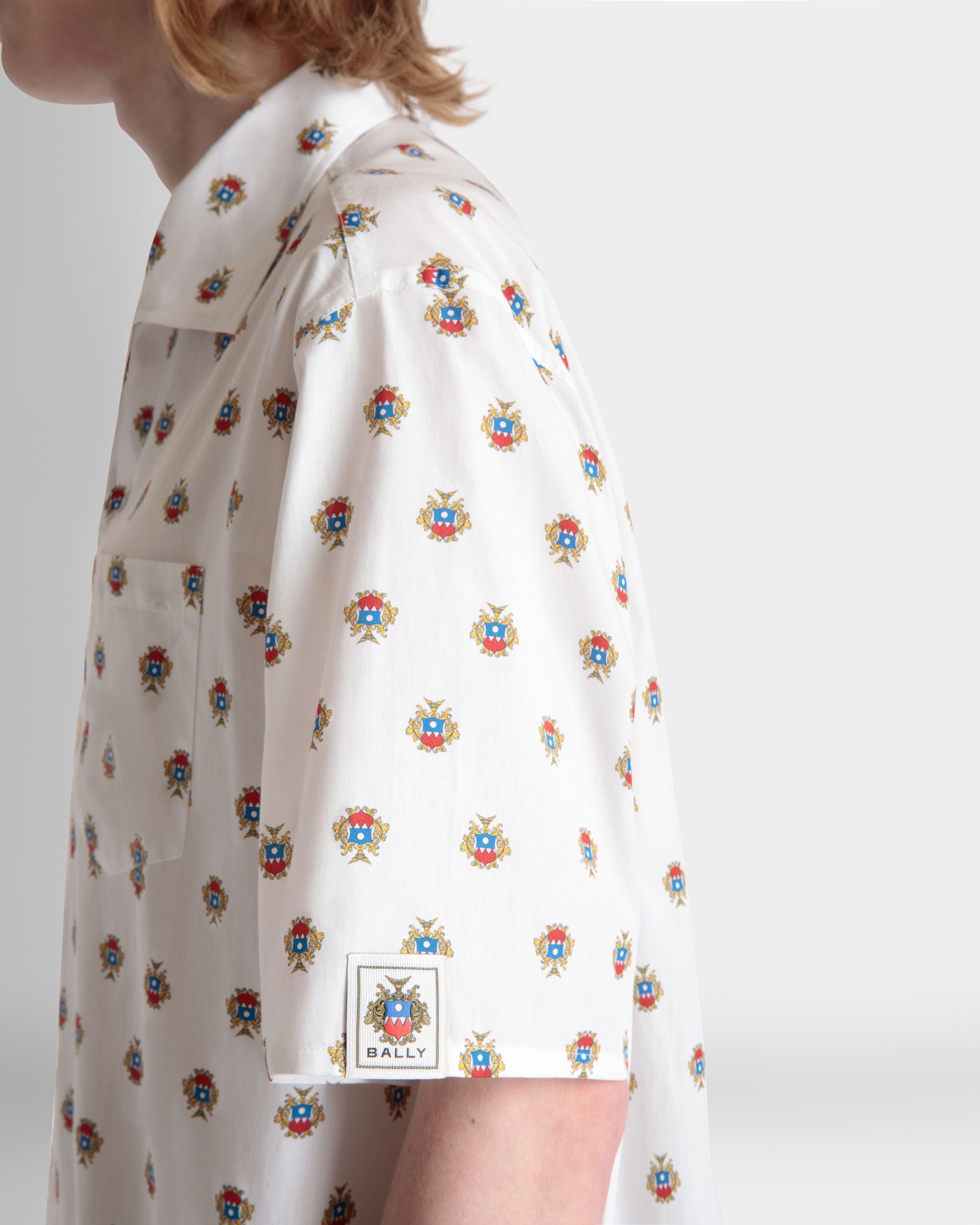 Camisa Bowling De Algodón Blanco Con Estampado Del Escudo Bally Crest All Over - Hombre - Bally - 03