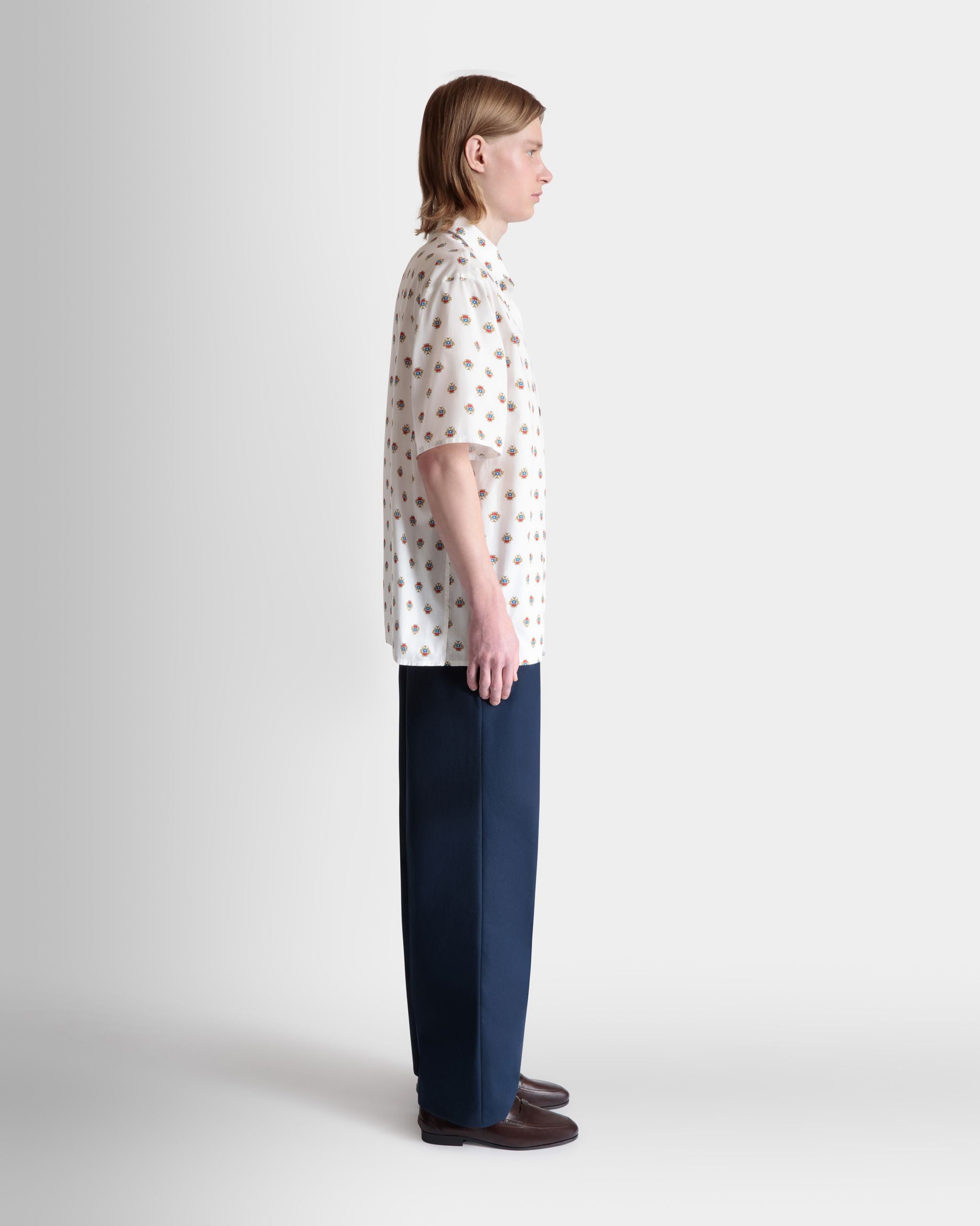 Chemise De Bowling En Coton Blanc Avec Un Imprimé Écusson Bally Crest All-Over - Homme - Bally - 05