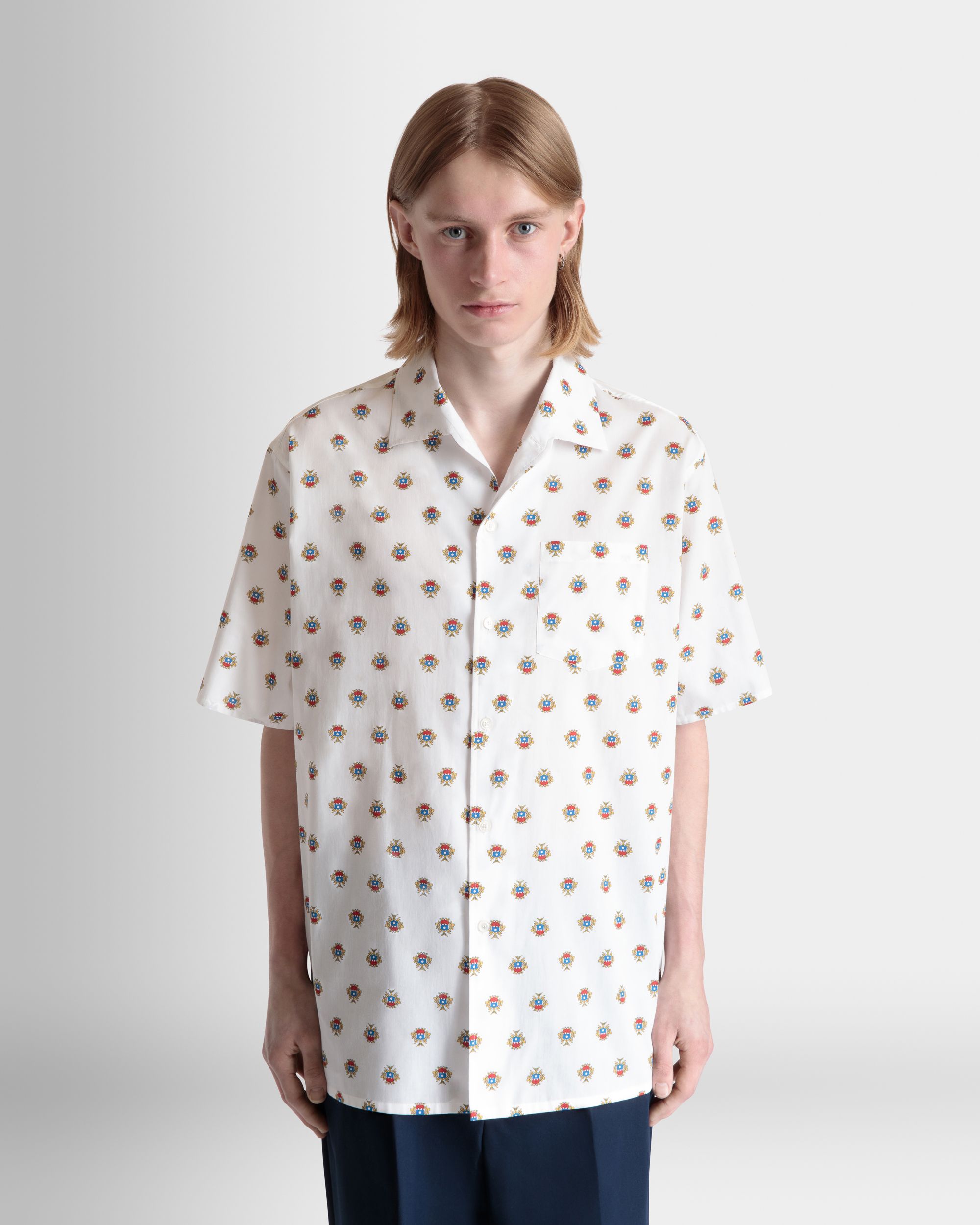 Chemise De Bowling En Coton Blanc Avec Un Imprimé Écusson Bally Crest All-Over - Homme - Bally - 08