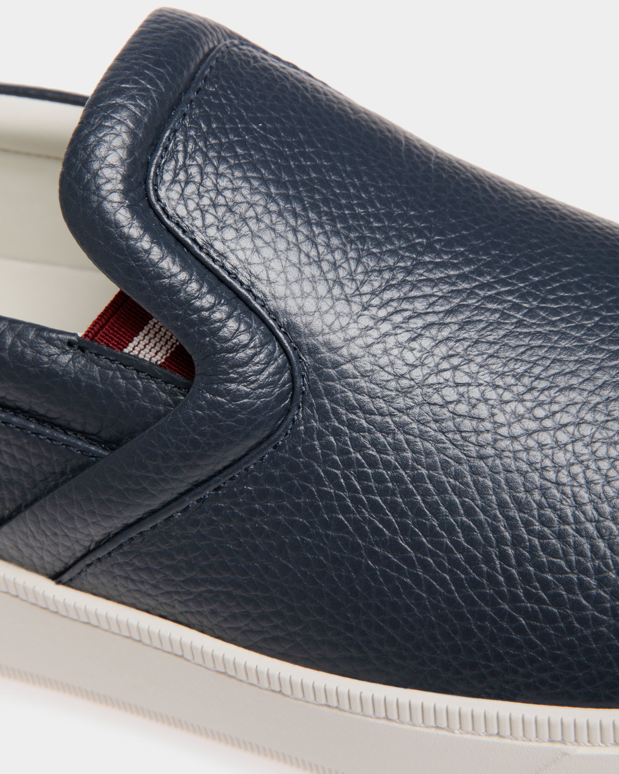Men s Raise Slip On Sneaker In Blue Grained Leather Bally