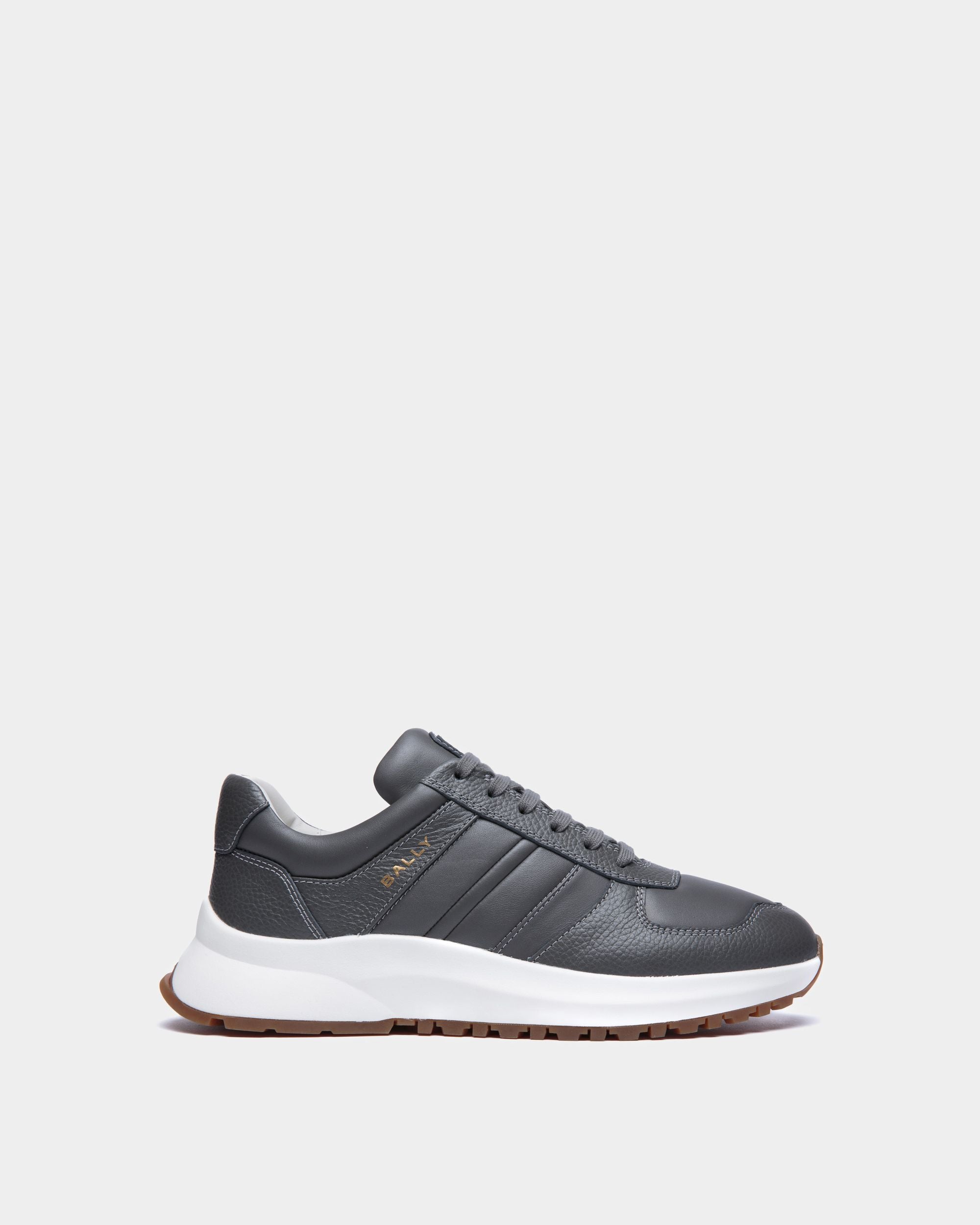 Zapatilla Outline De Piel Granulada En Gris - Hombre - Bally - 01